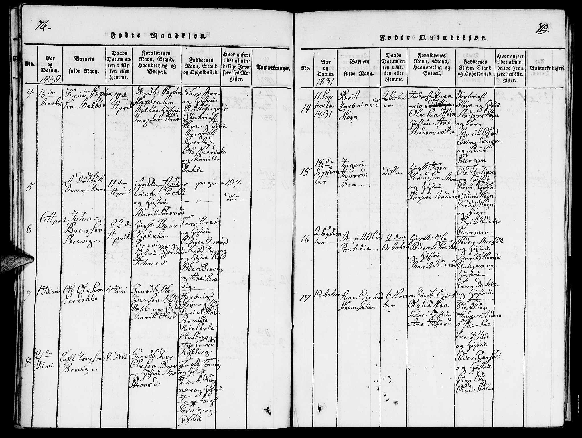 Ministerialprotokoller, klokkerbøker og fødselsregistre - Møre og Romsdal, AV/SAT-A-1454/545/L0587: Parish register (copy) no. 545C01, 1818-1836, p. 74-75