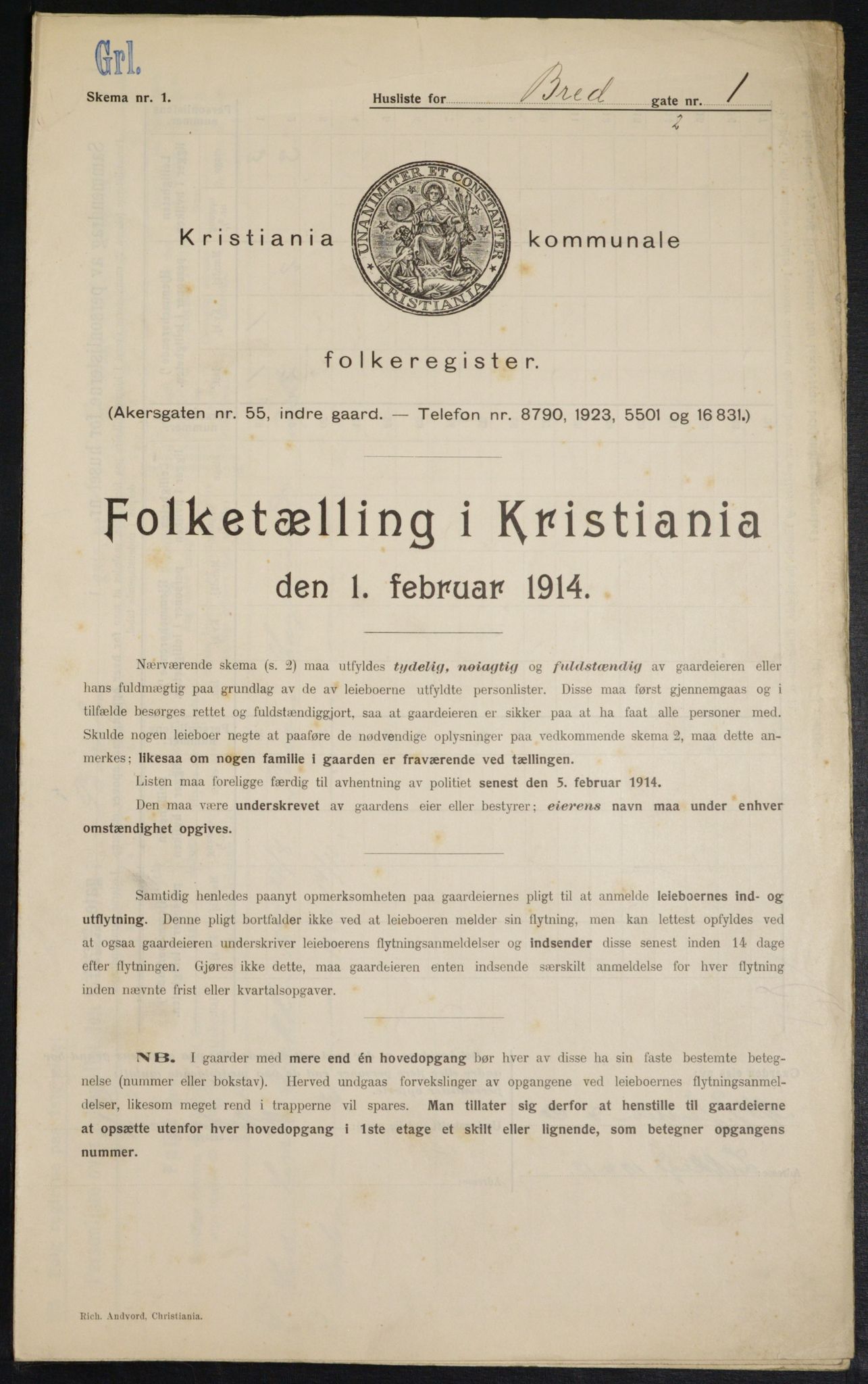 OBA, Municipal Census 1914 for Kristiania, 1914, p. 8143