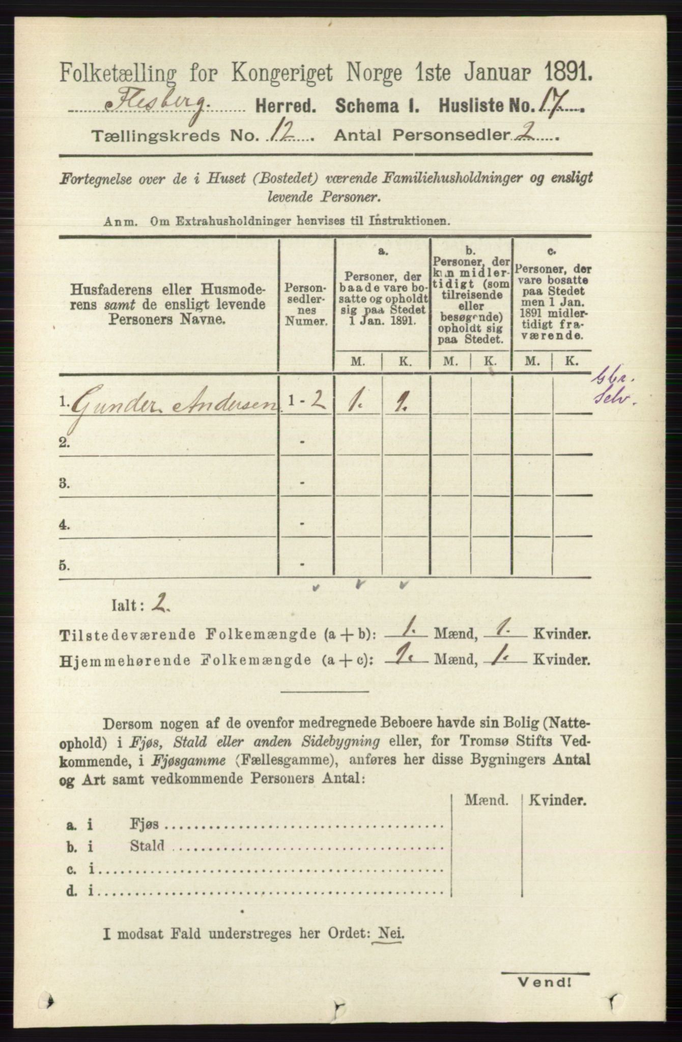 RA, 1891 census for 0631 Flesberg, 1891, p. 2087