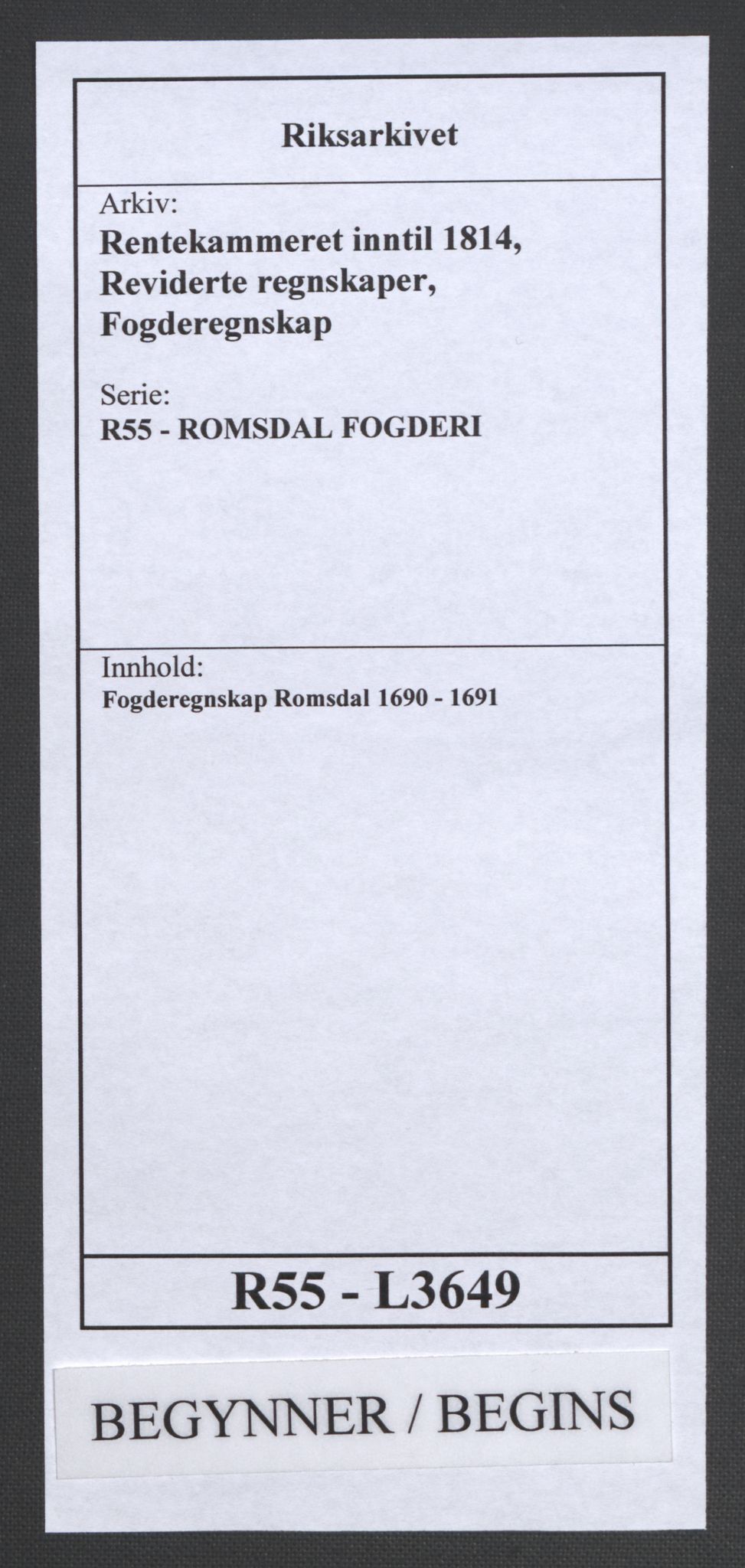 Rentekammeret inntil 1814, Reviderte regnskaper, Fogderegnskap, RA/EA-4092/R55/L3649: Fogderegnskap Romsdal, 1690-1691, p. 1