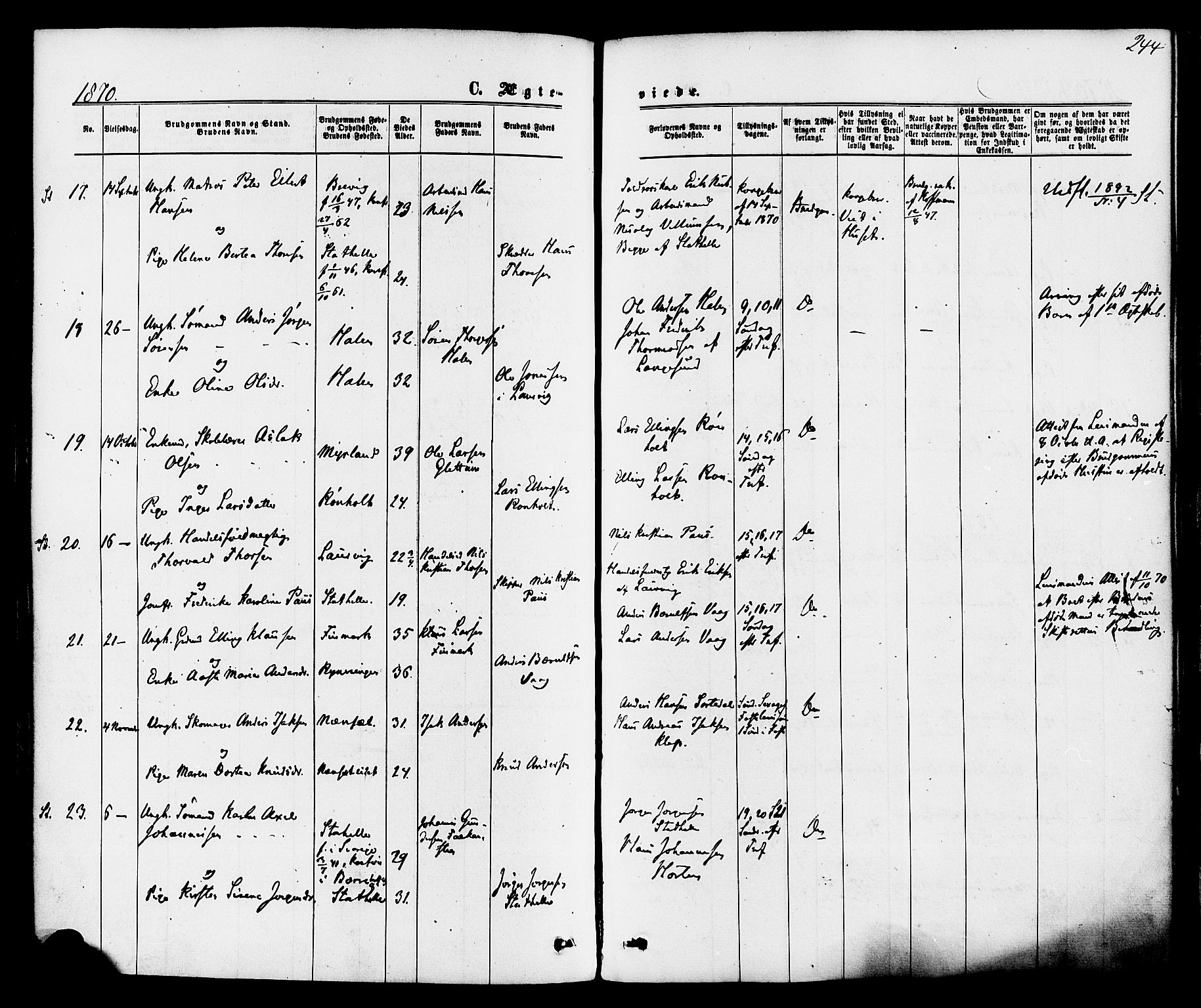Bamble kirkebøker, SAKO/A-253/F/Fa/L0006: Parish register (official) no. I 6, 1869-1877, p. 244