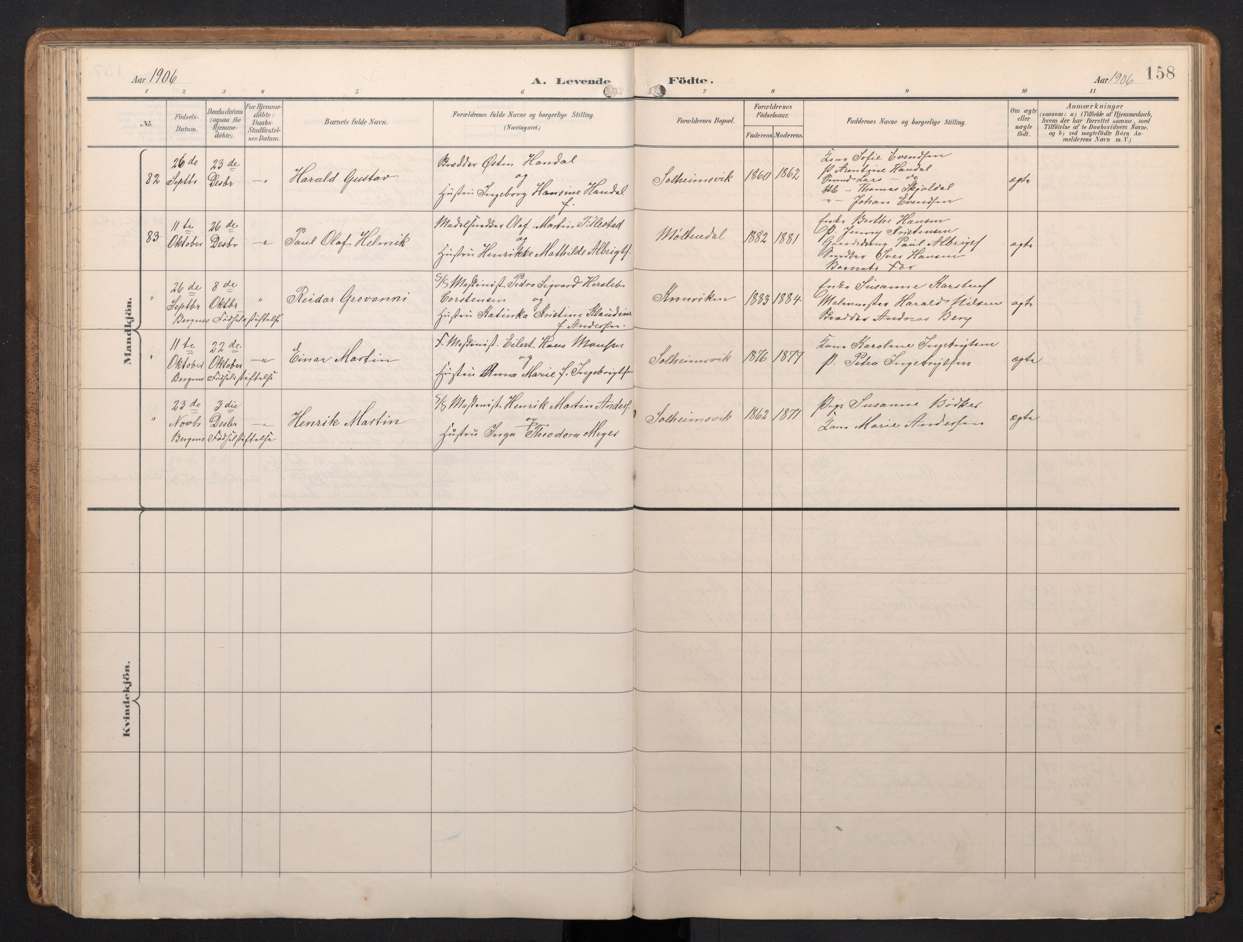 Årstad Sokneprestembete, AV/SAB-A-79301/H/Hab/L0002: Parish register (copy) no. A 2, 1896-1912, p. 157b-158a