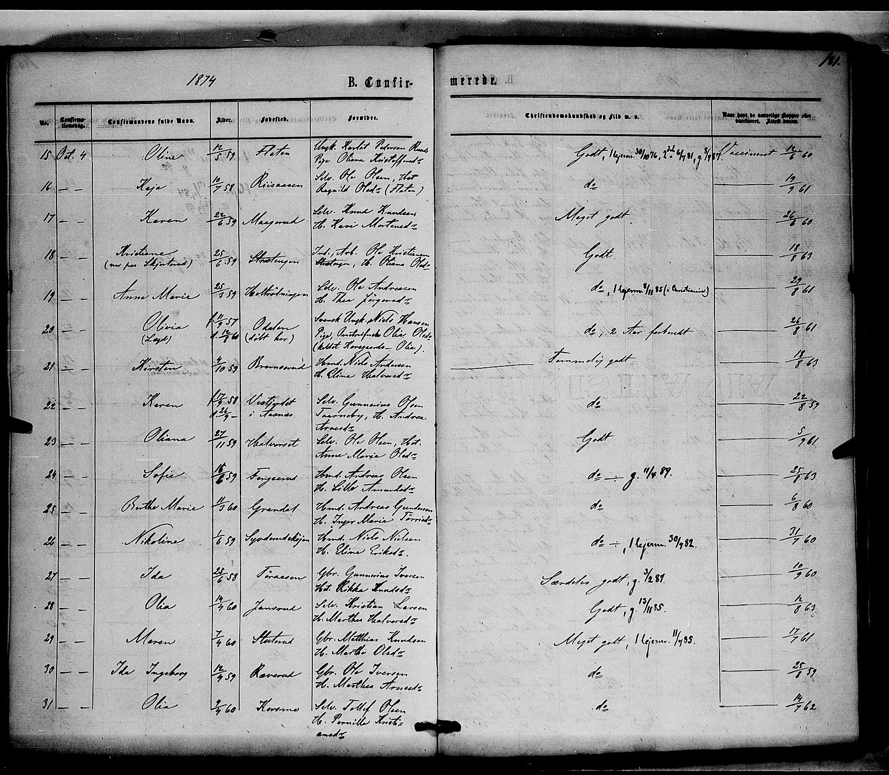 Våler prestekontor, Hedmark, SAH/PREST-040/H/Ha/Haa/L0002: Parish register (official) no. 2, 1867-1878, p. 181