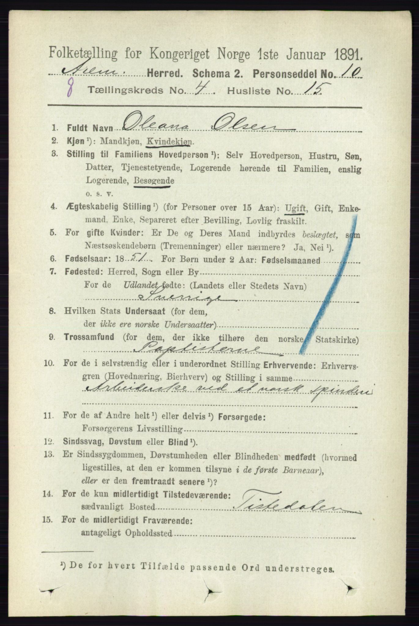 RA, 1891 census for 0118 Aremark, 1891, p. 2017