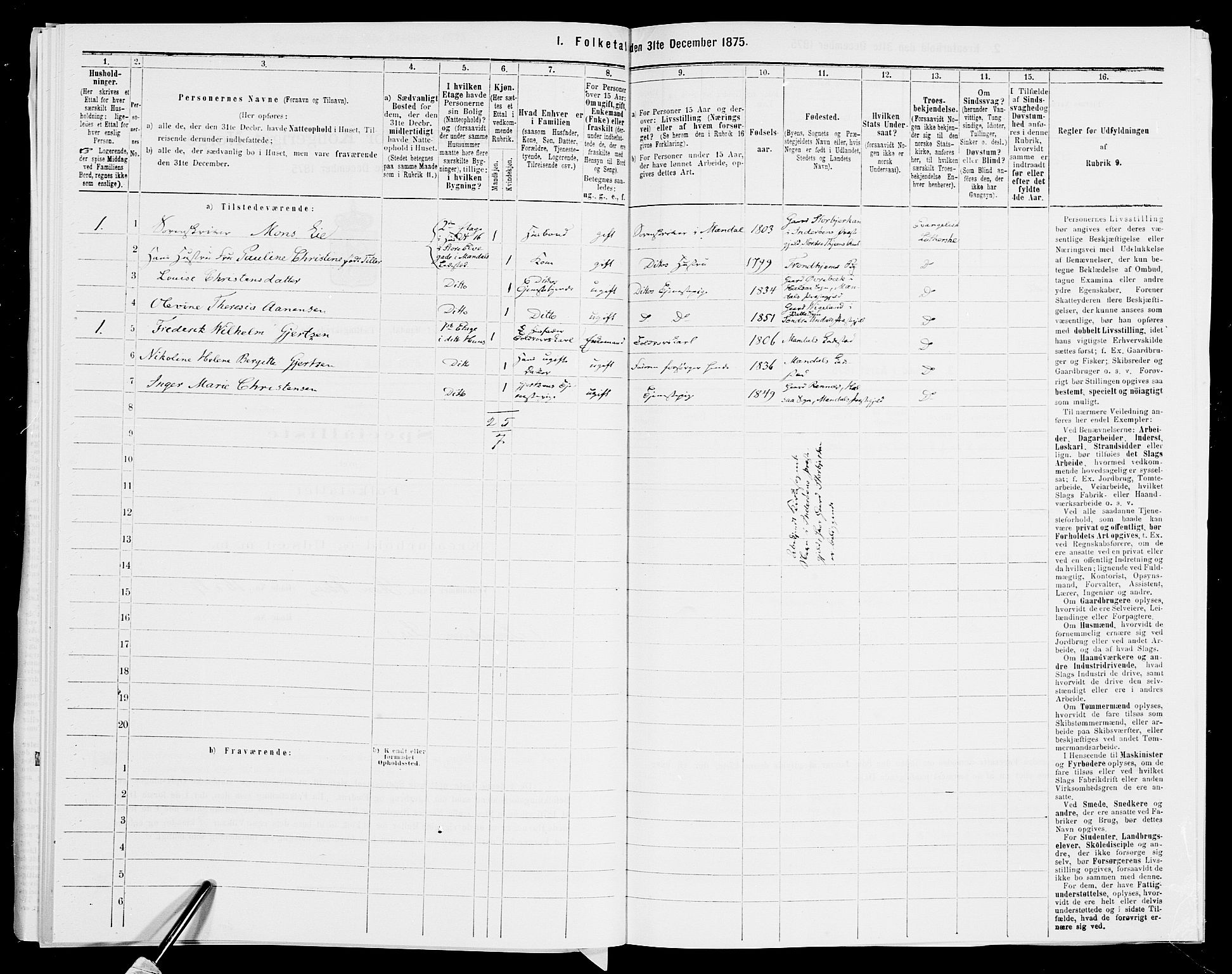 SAK, 1875 census for 1002B Mandal/Mandal, 1875, p. 192