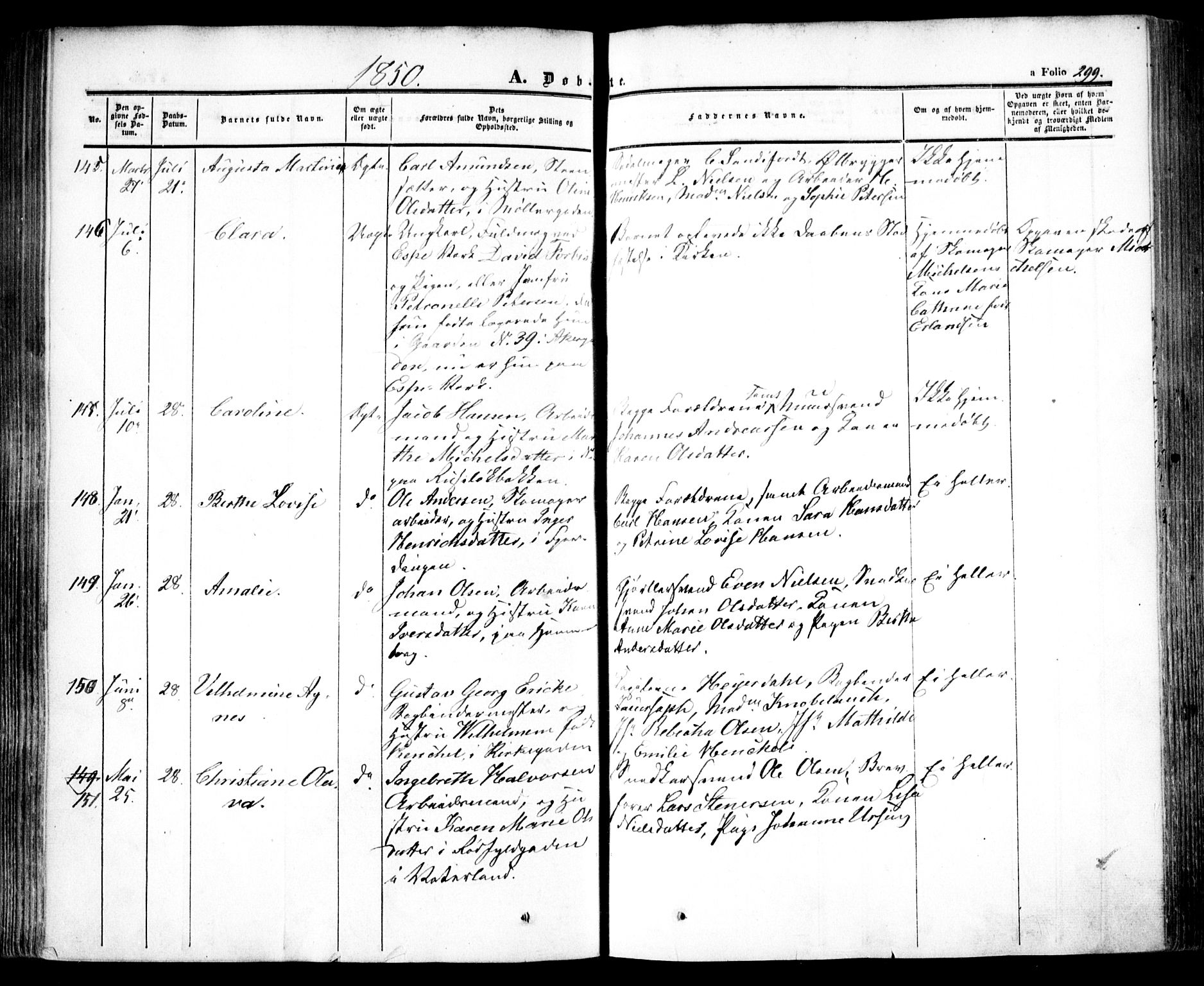Oslo domkirke Kirkebøker, SAO/A-10752/F/Fa/L0013: Parish register (official) no. 13, 1844-1864, p. 299