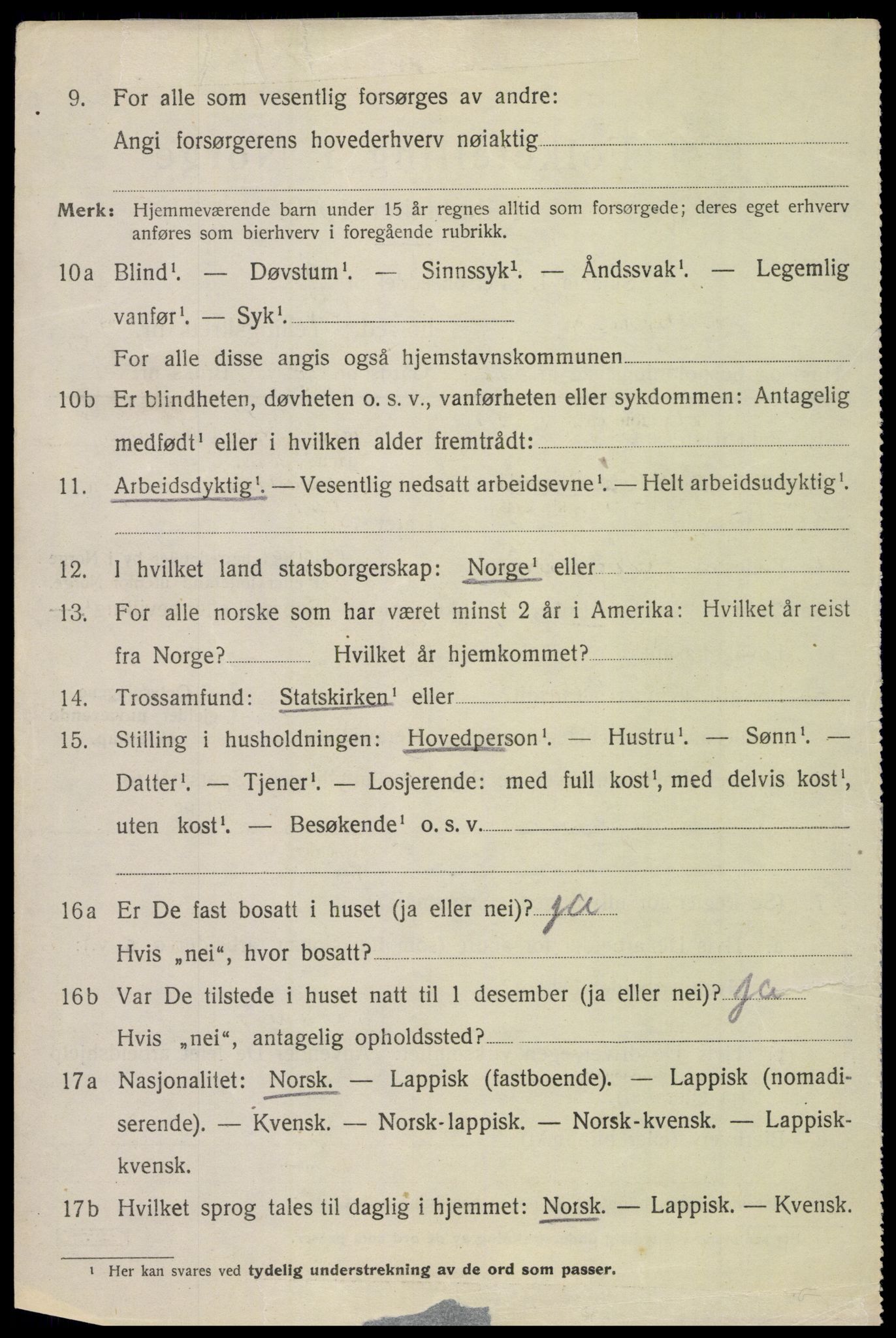 SAT, 1920 census for Evenes, 1920, p. 7039