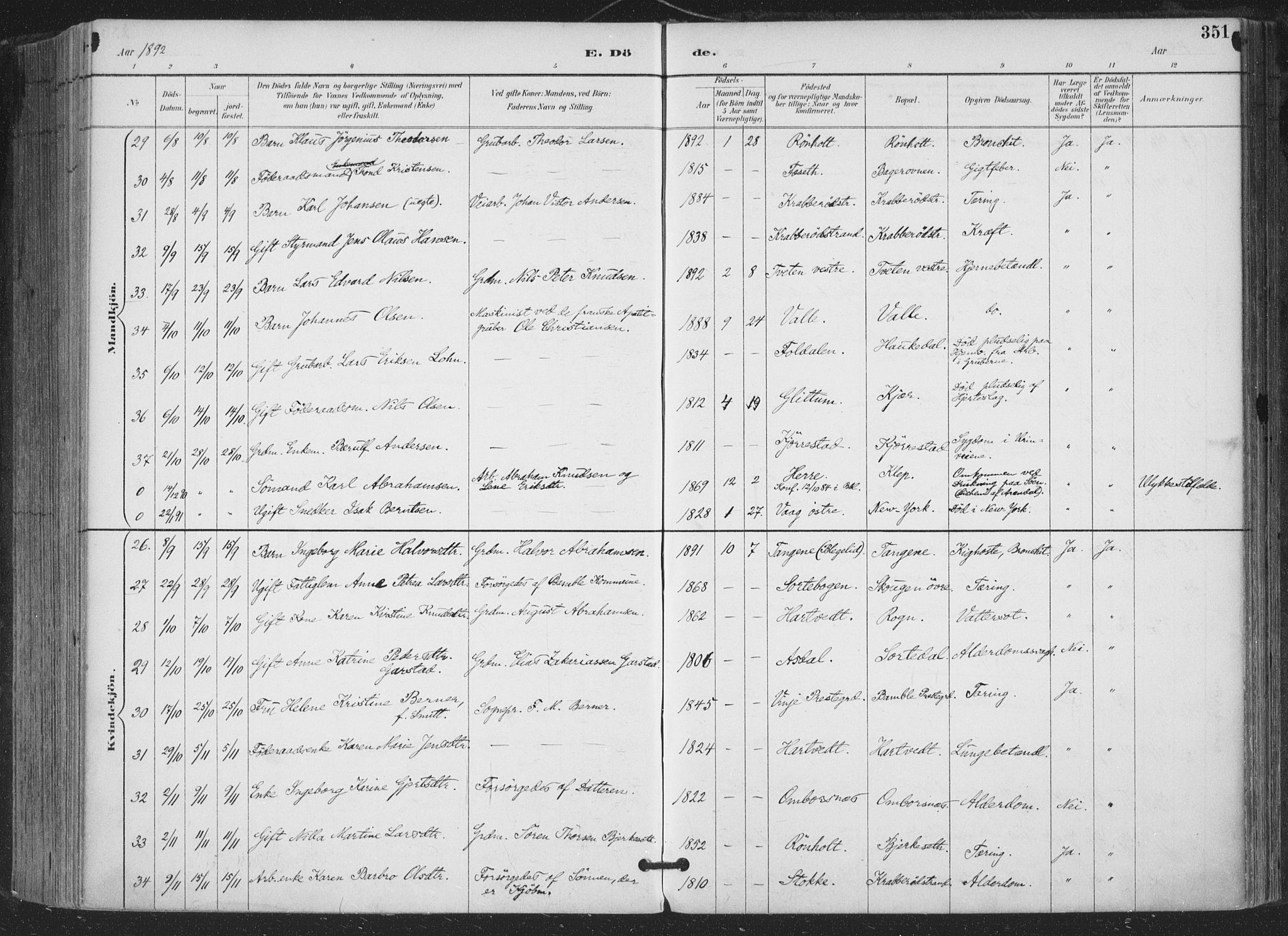 Bamble kirkebøker, SAKO/A-253/F/Fa/L0008: Parish register (official) no. I 8, 1888-1900, p. 351