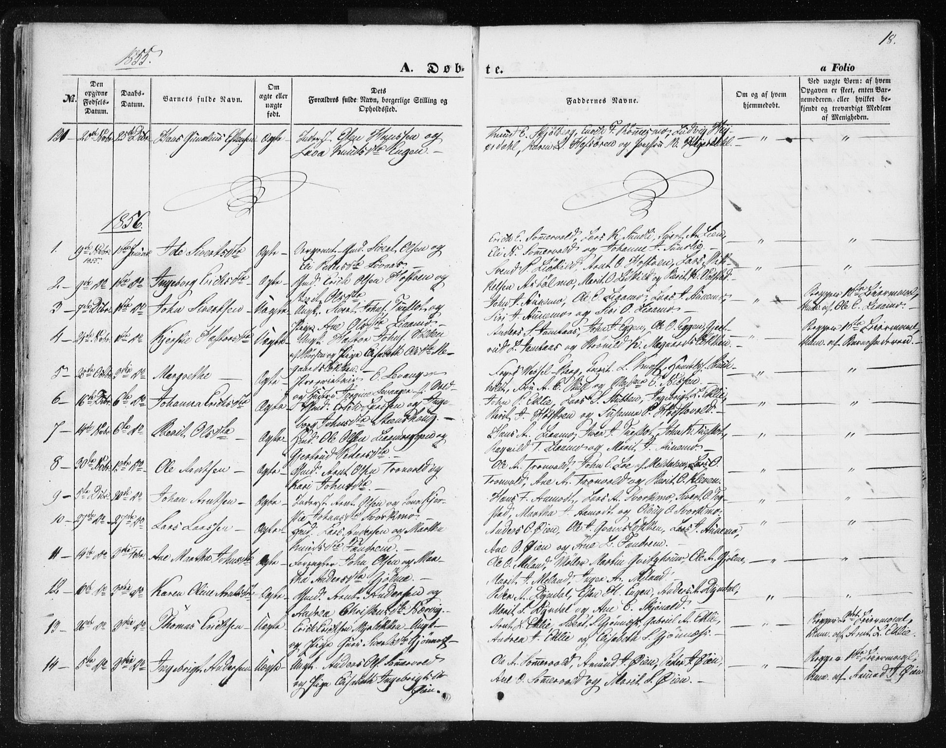 Ministerialprotokoller, klokkerbøker og fødselsregistre - Sør-Trøndelag, SAT/A-1456/668/L0806: Parish register (official) no. 668A06, 1854-1869, p. 18