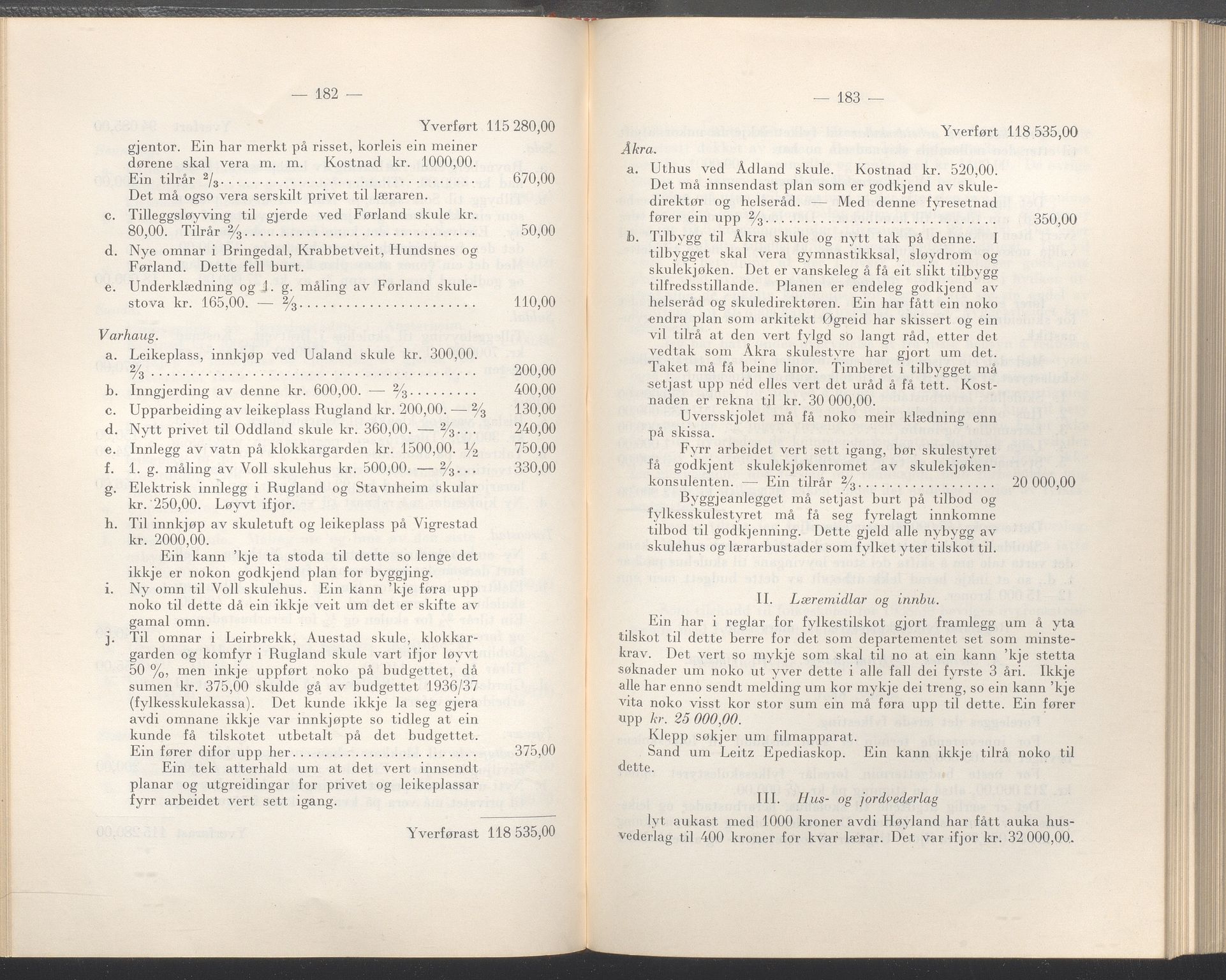 Rogaland fylkeskommune - Fylkesrådmannen , IKAR/A-900/A/Aa/Aaa/L0057: Møtebok , 1938, p. 182-183