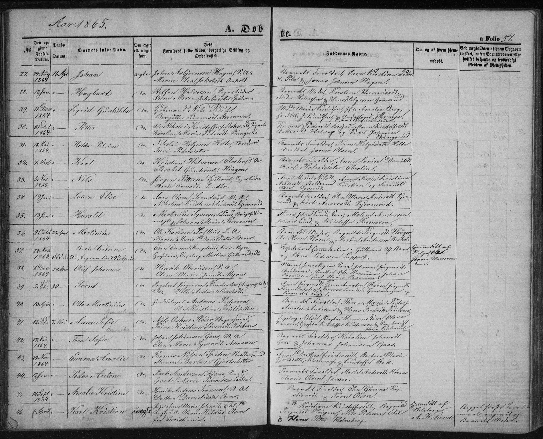 Kongsberg kirkebøker, SAKO/A-22/F/Fa/L0010: Parish register (official) no. I 10, 1859-1875, p. 57