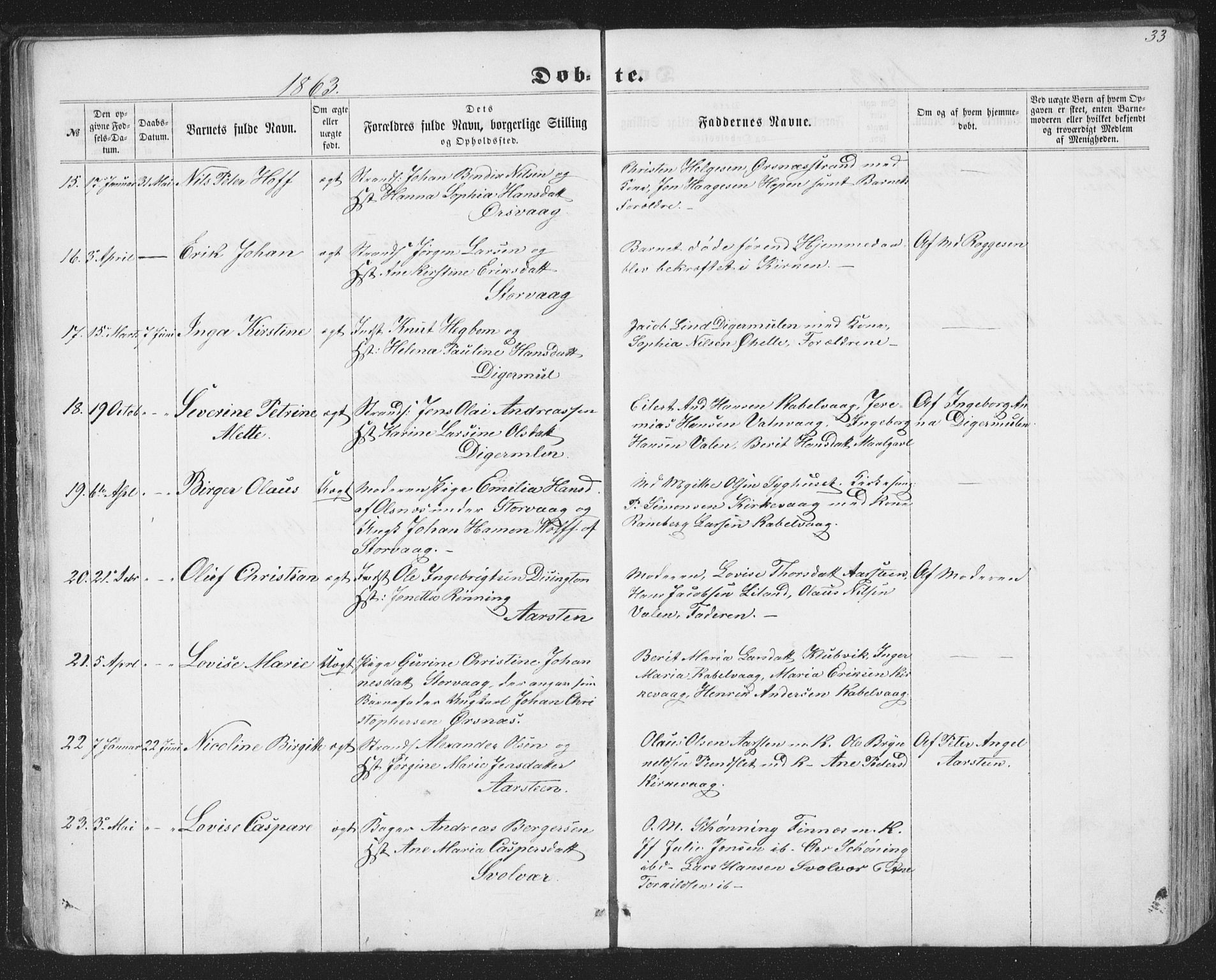 Ministerialprotokoller, klokkerbøker og fødselsregistre - Nordland, SAT/A-1459/874/L1073: Parish register (copy) no. 874C02, 1860-1870, p. 33