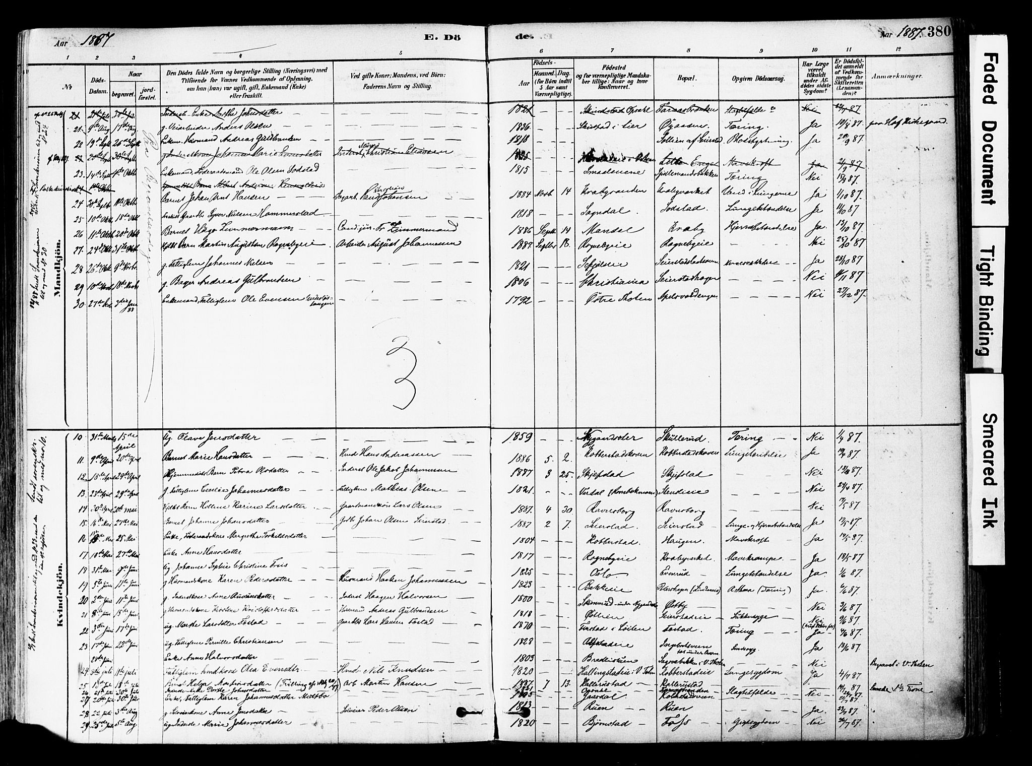 Østre Toten prestekontor, SAH/PREST-104/H/Ha/Haa/L0006: Parish register (official) no. 6 /1, 1878-1896, p. 380