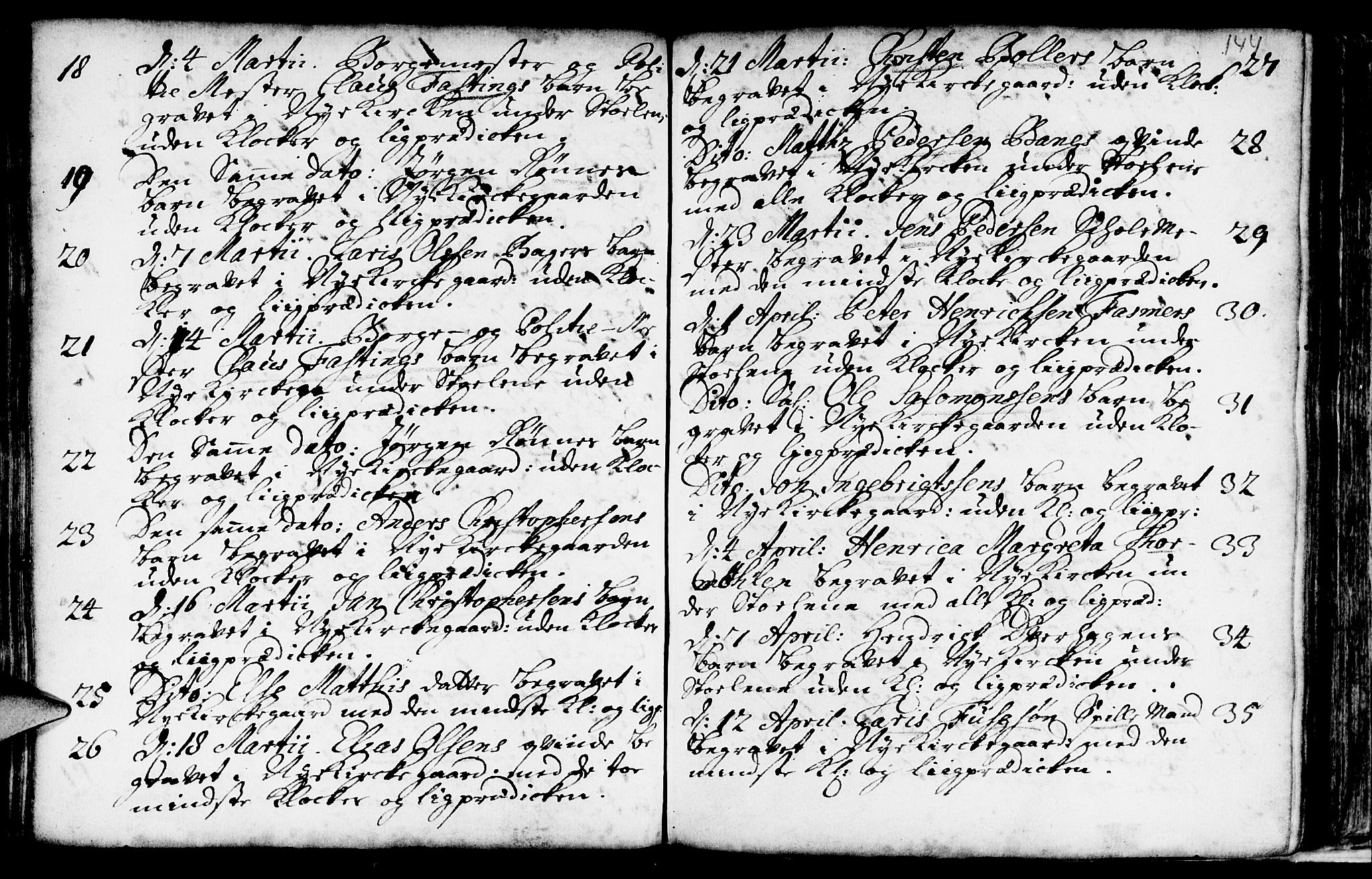 Nykirken Sokneprestembete, AV/SAB-A-77101/H/Haa/L0009: Parish register (official) no. A 9, 1689-1759, p. 144