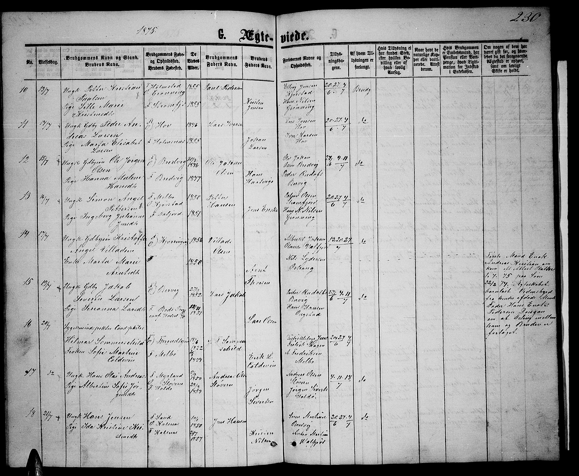 Ministerialprotokoller, klokkerbøker og fødselsregistre - Nordland, SAT/A-1459/888/L1266: Parish register (copy) no. 888C04, 1864-1877, p. 230
