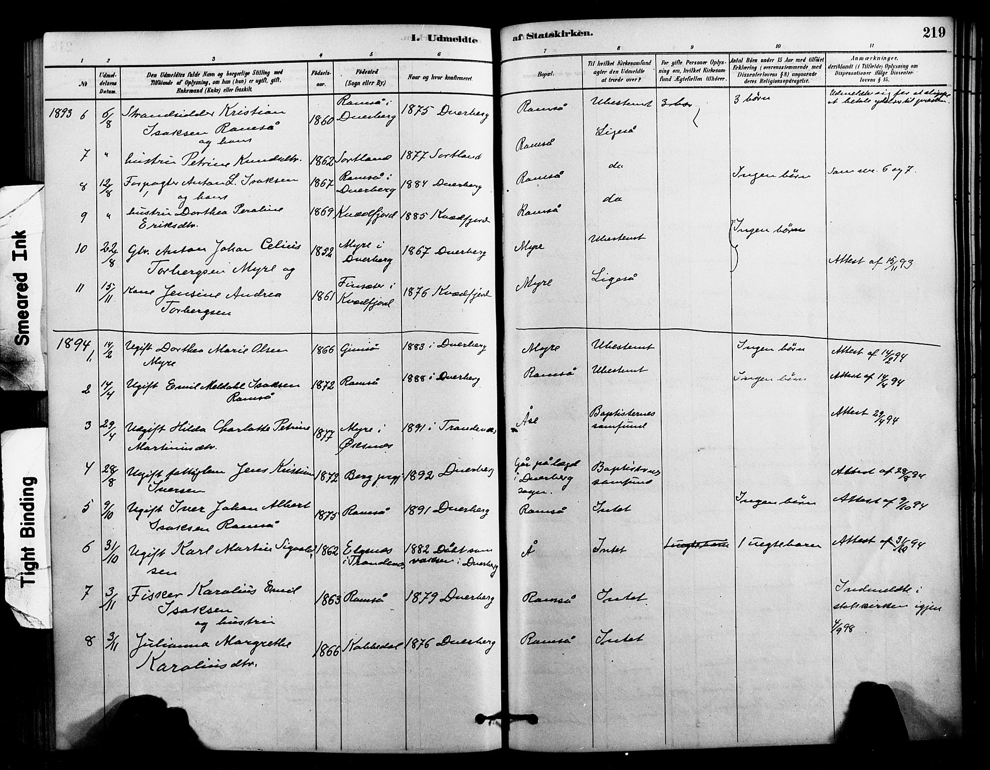 Ministerialprotokoller, klokkerbøker og fødselsregistre - Nordland, AV/SAT-A-1459/897/L1399: Parish register (official) no. 897C06, 1881-1896, p. 219