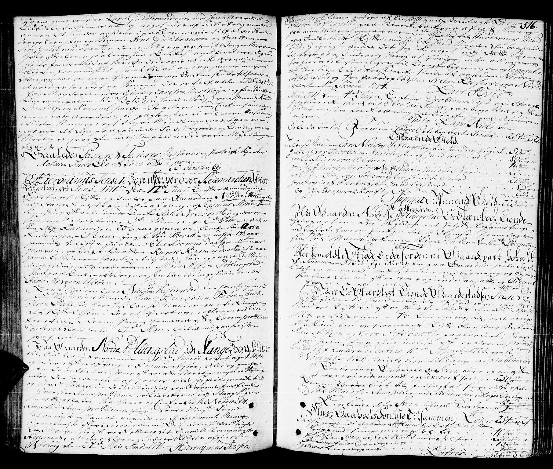 Hedemarken sorenskriveri, SAH/TING-034/J/Ja/L0011: Skifteprotokoll, 1736-1743, p. 515b-516a