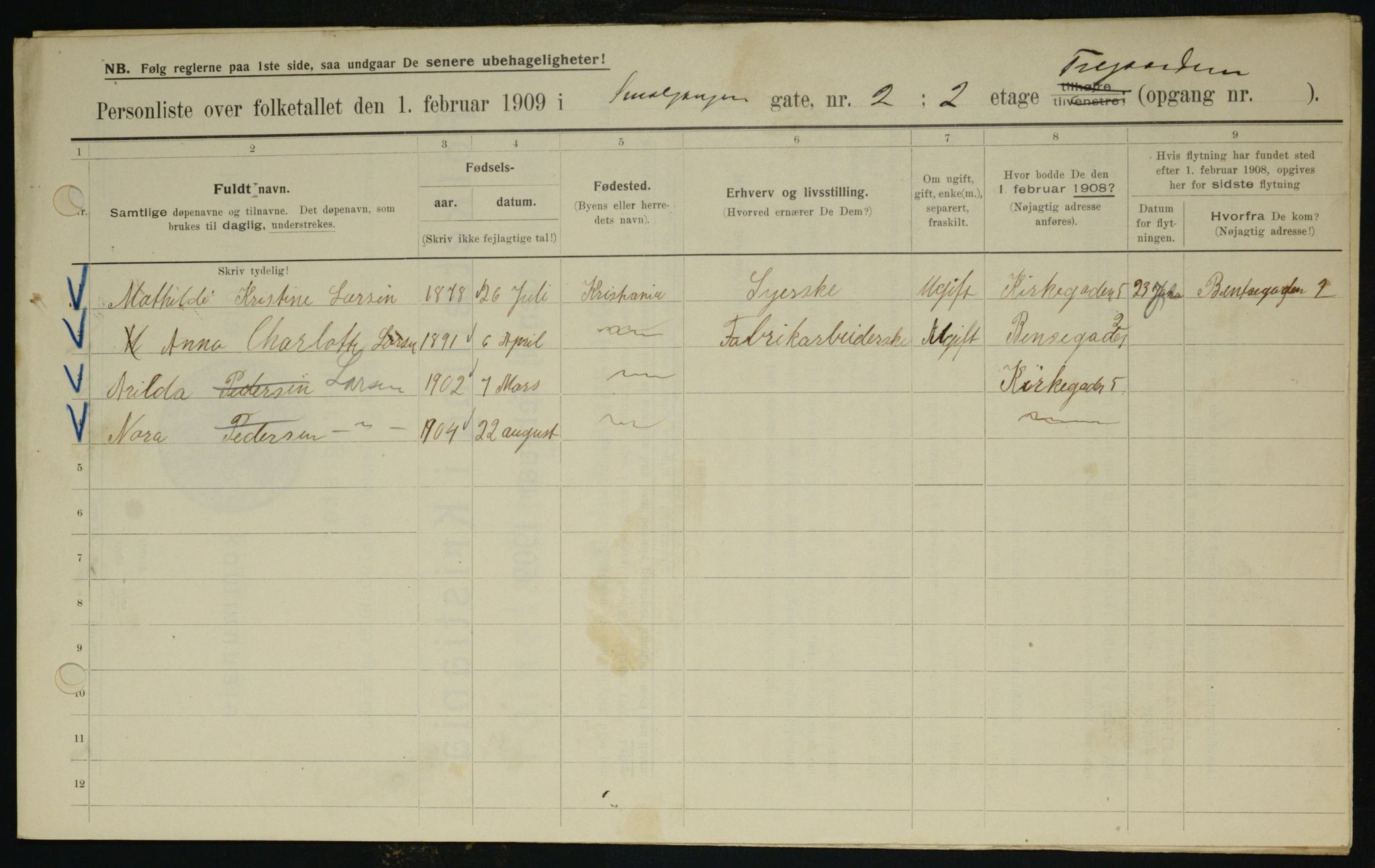 OBA, Municipal Census 1909 for Kristiania, 1909, p. 87967