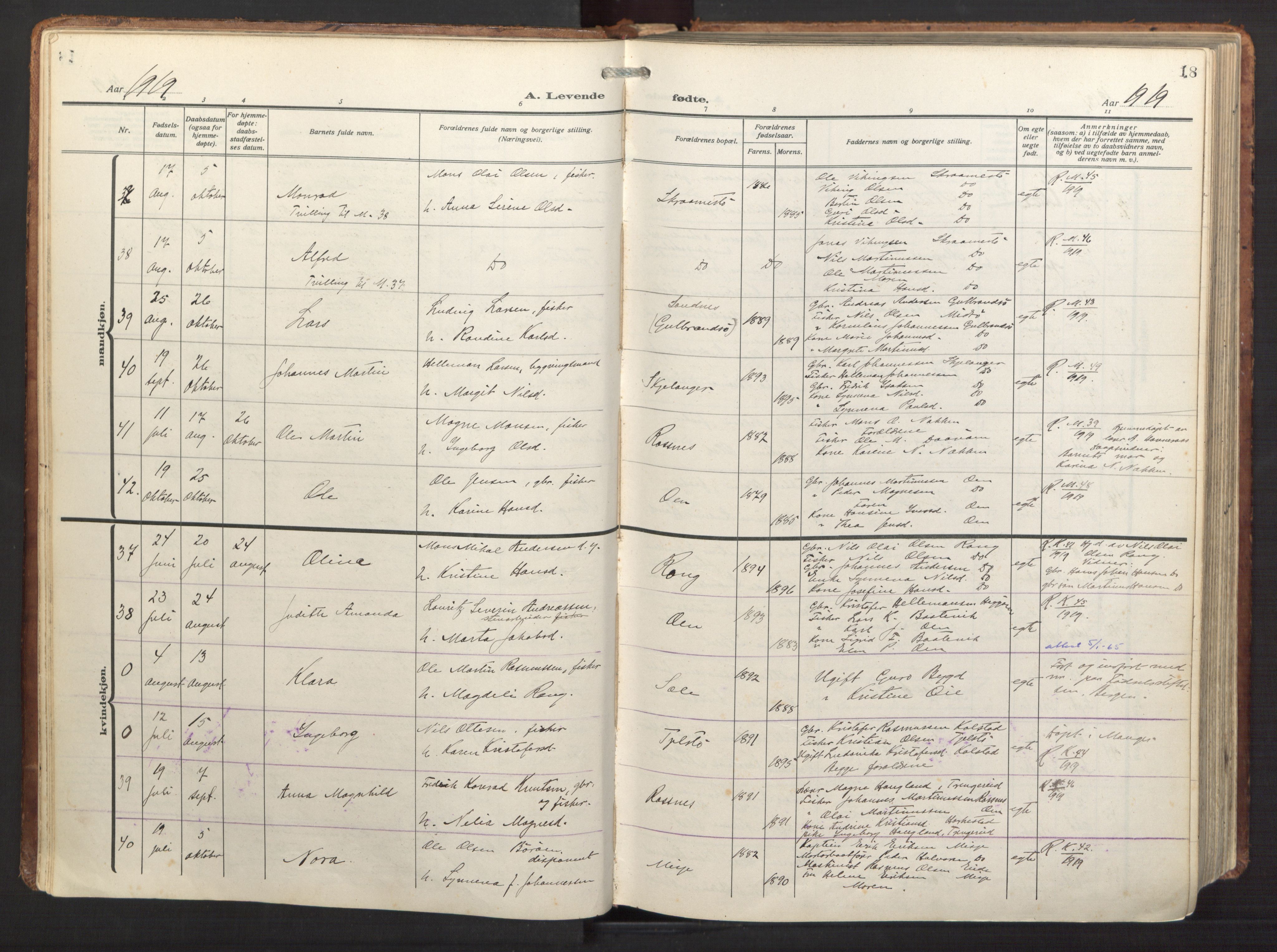 Herdla Sokneprestembete, AV/SAB-A-75701/H/Haa: Parish register (official) no. A 6, 1918-1933, p. 18