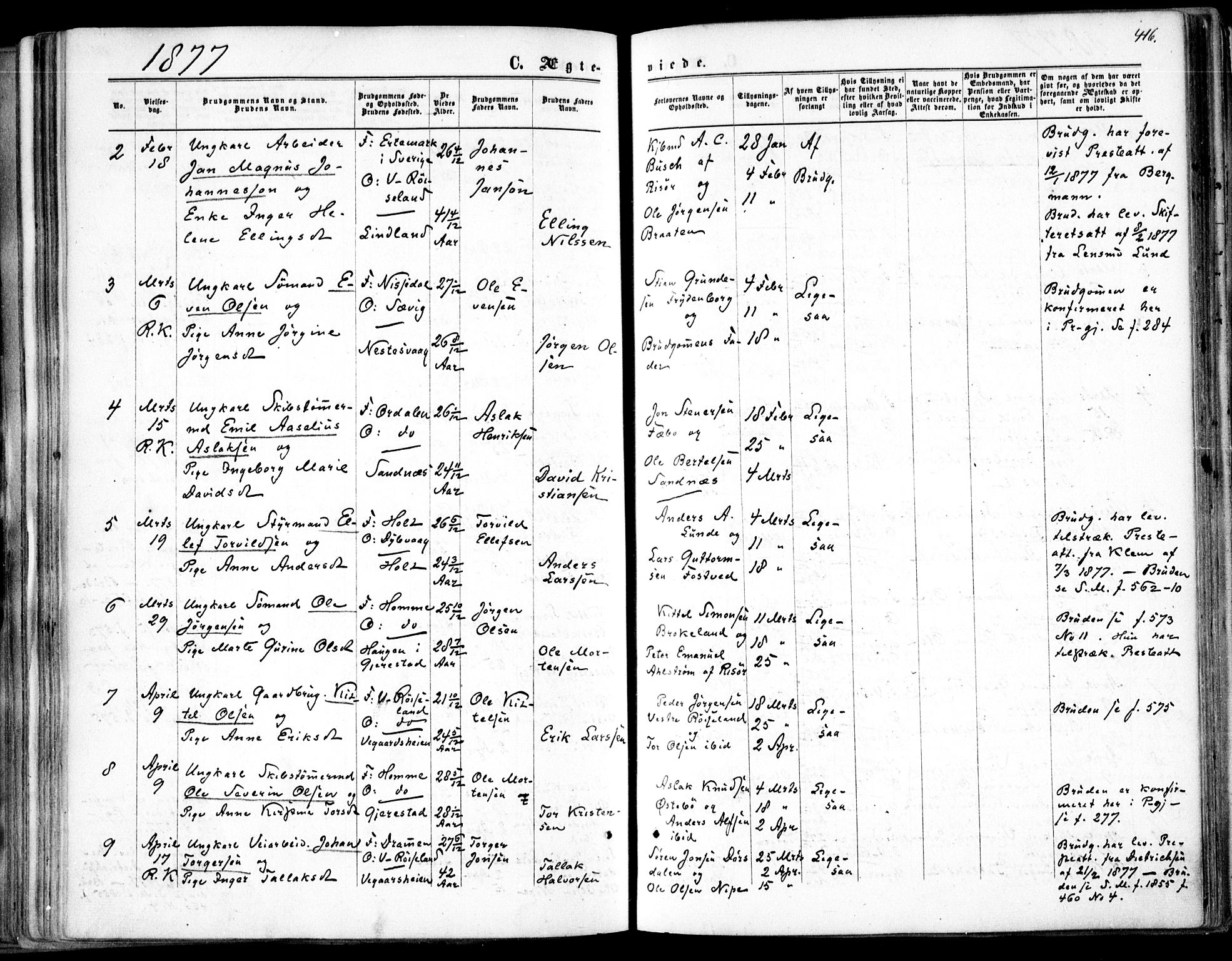 Søndeled sokneprestkontor, AV/SAK-1111-0038/F/Fa/L0003: Parish register (official) no. A 3, 1861-1879, p. 416