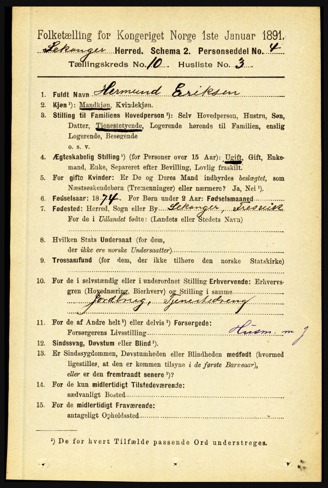 RA, 1891 census for 1419 Leikanger, 1891, p. 1827