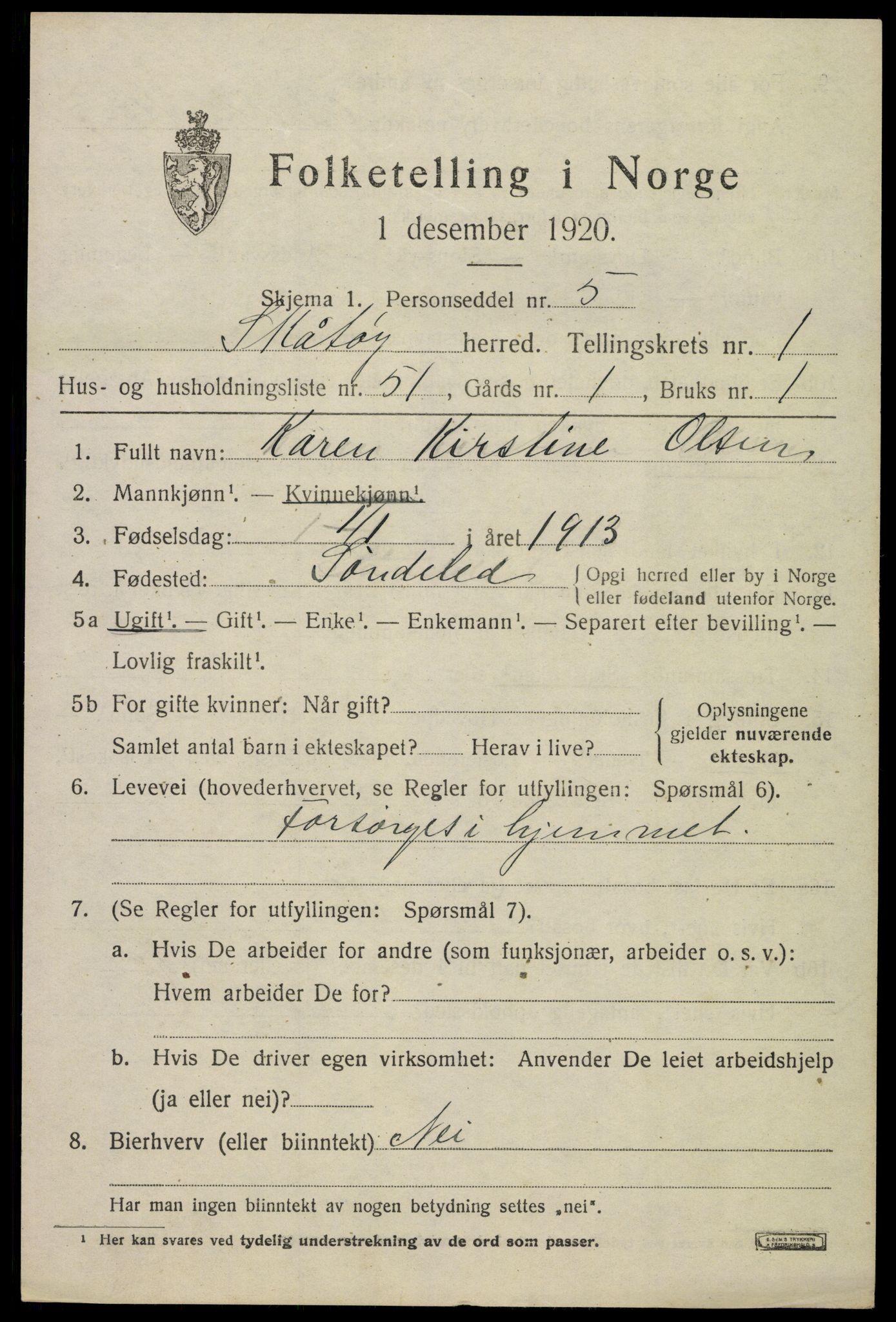 SAKO, 1920 census for Skåtøy, 1920, p. 2224