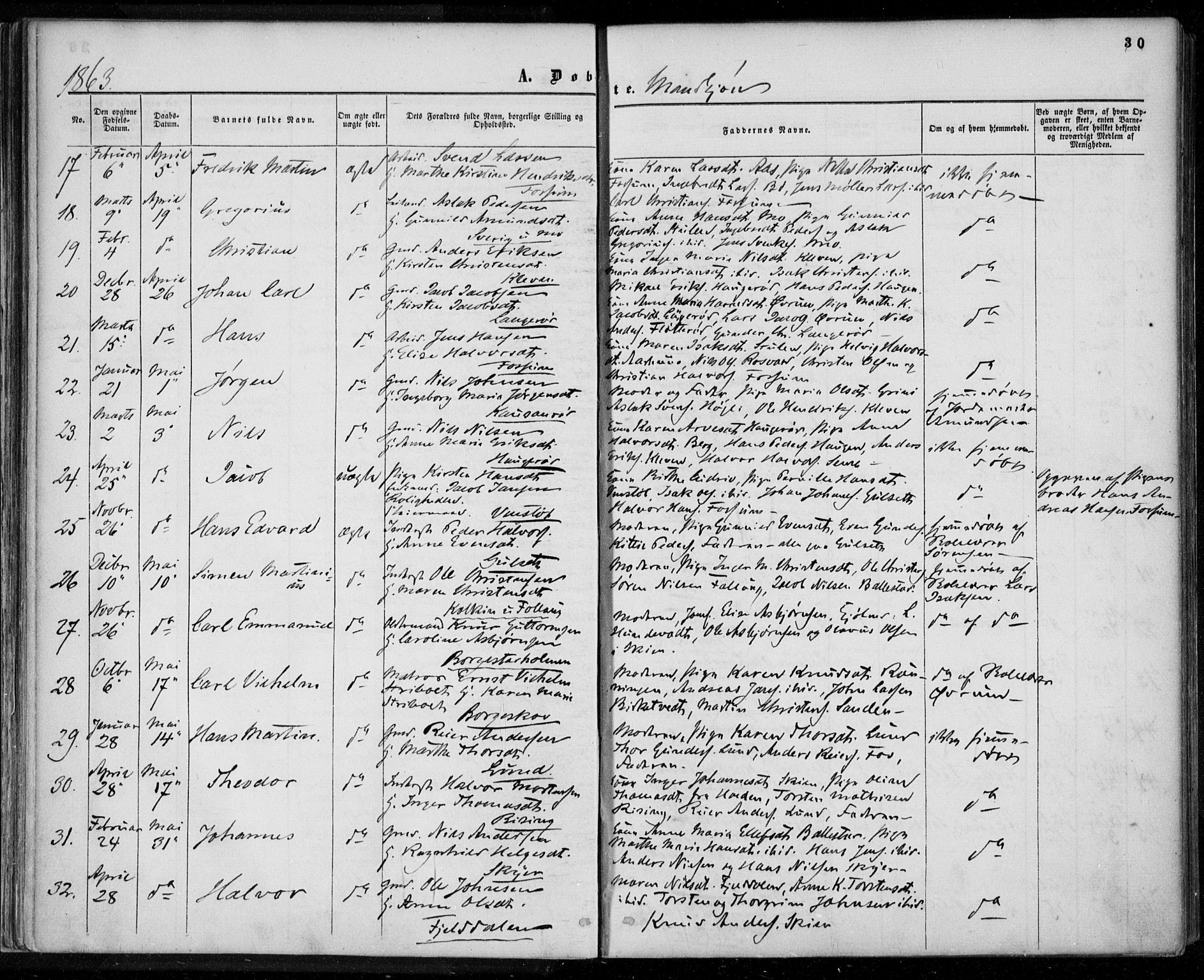 Gjerpen kirkebøker, SAKO/A-265/F/Fa/L0008a: Parish register (official) no. I 8A, 1857-1871, p. 30