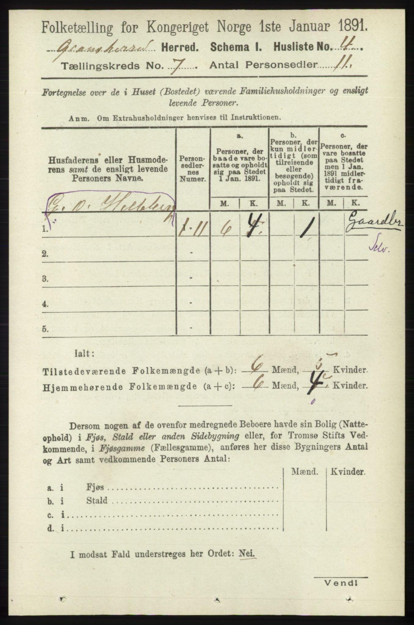 RA, 1891 census for 0824 Gransherad, 1891, p. 1161