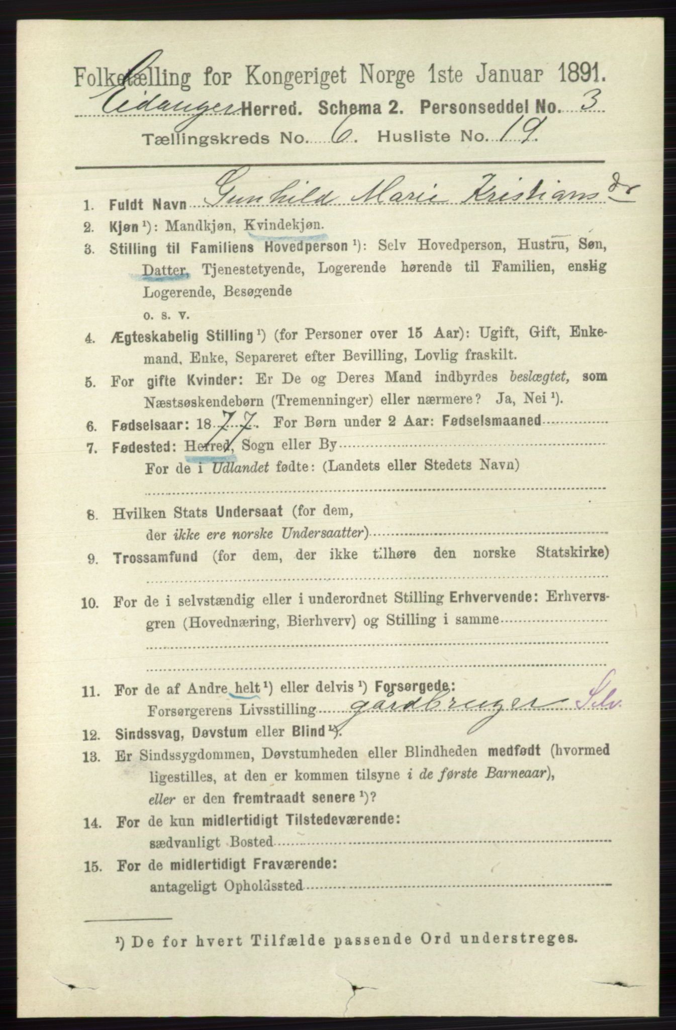 RA, 1891 census for 0813 Eidanger, 1891, p. 2703