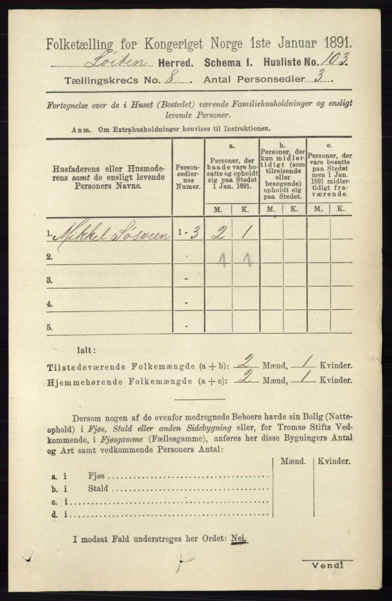 RA, 1891 census for 0415 Løten, 1891, p. 5295