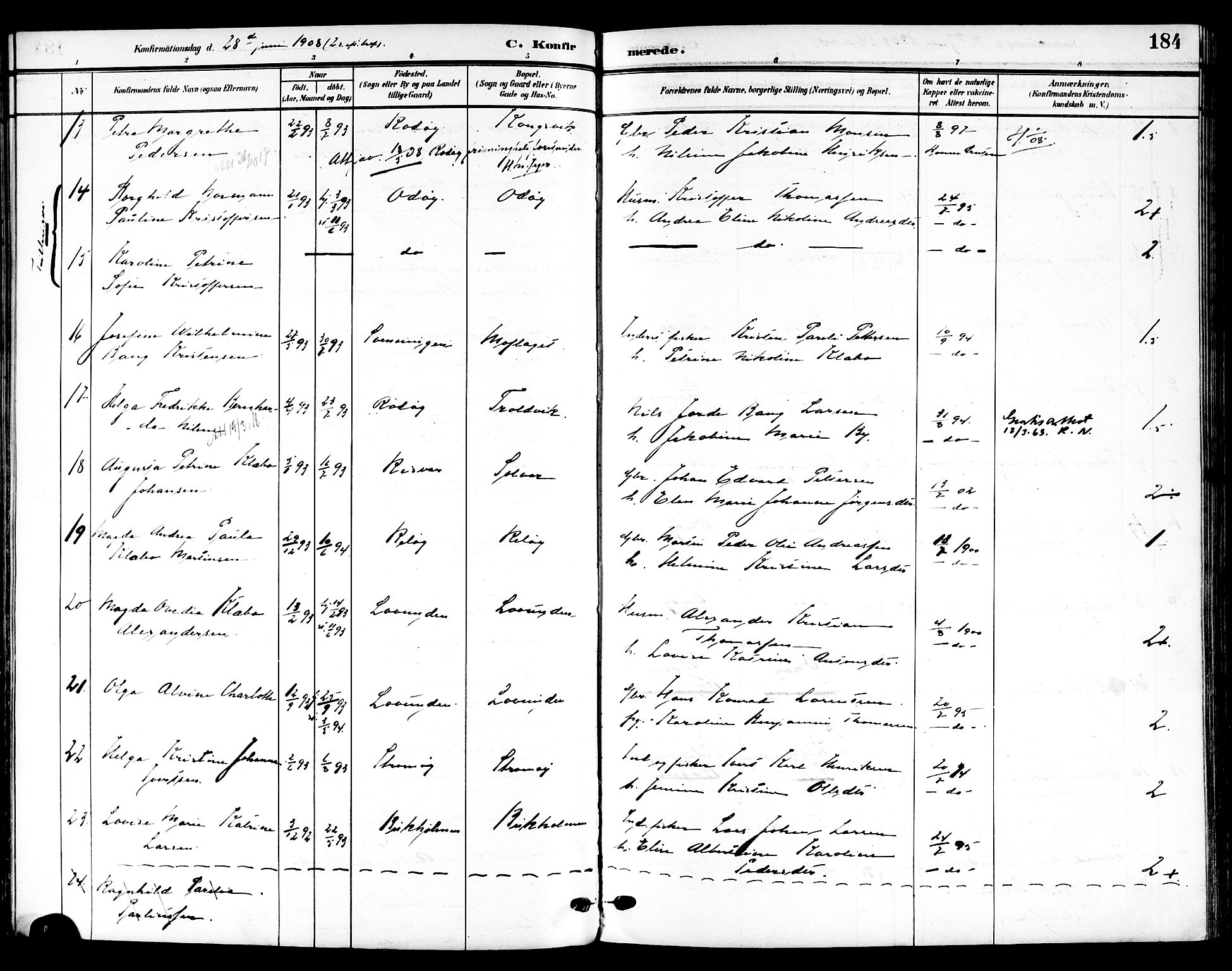 Ministerialprotokoller, klokkerbøker og fødselsregistre - Nordland, AV/SAT-A-1459/839/L0569: Parish register (official) no. 839A06, 1903-1922, p. 184