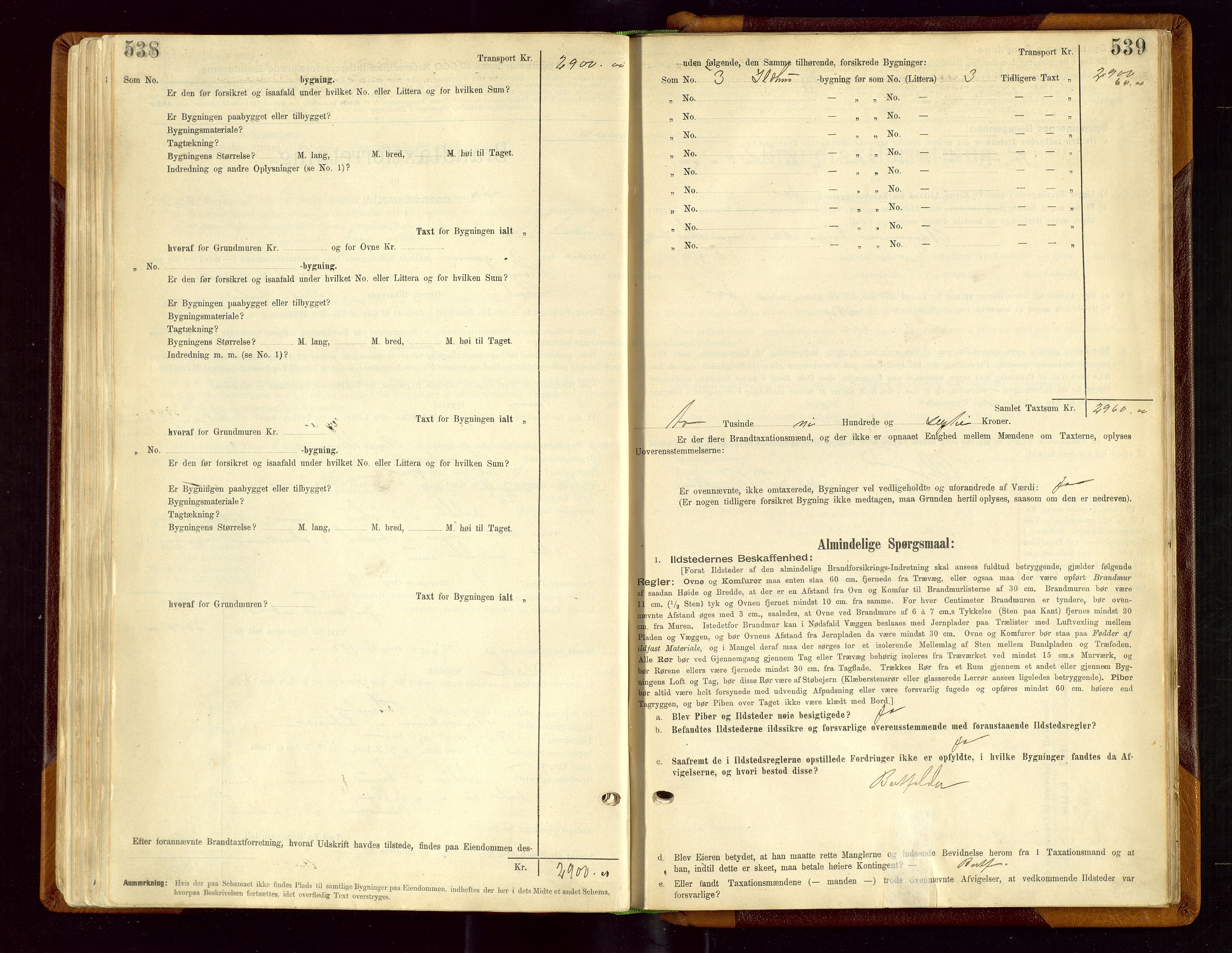 Sauda lensmannskontor, SAST/A-100177/Gob/L0001: Branntakstprotokoll - skjematakst, 1894-1914, p. 538-539