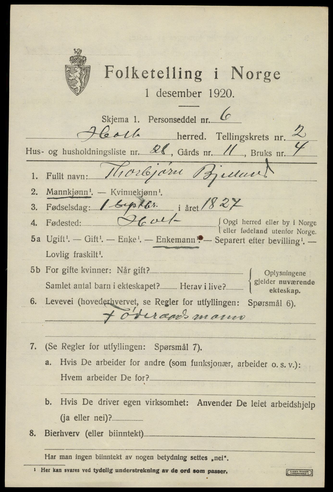 SAK, 1920 census for Holt, 1920, p. 2296