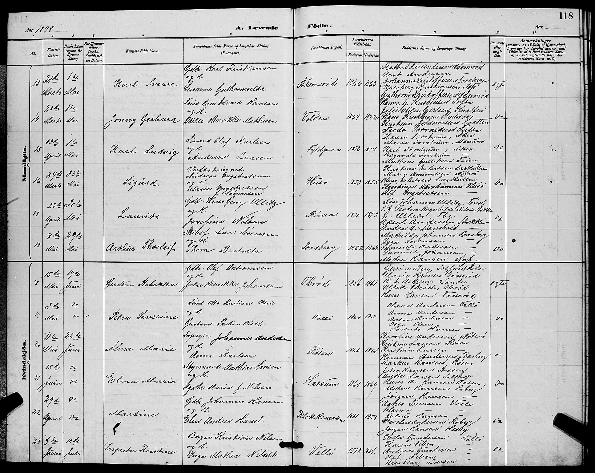 Sem kirkebøker, SAKO/A-5/G/Gb/L0002: Parish register (copy) no. II 2, 1886-1899, p. 118