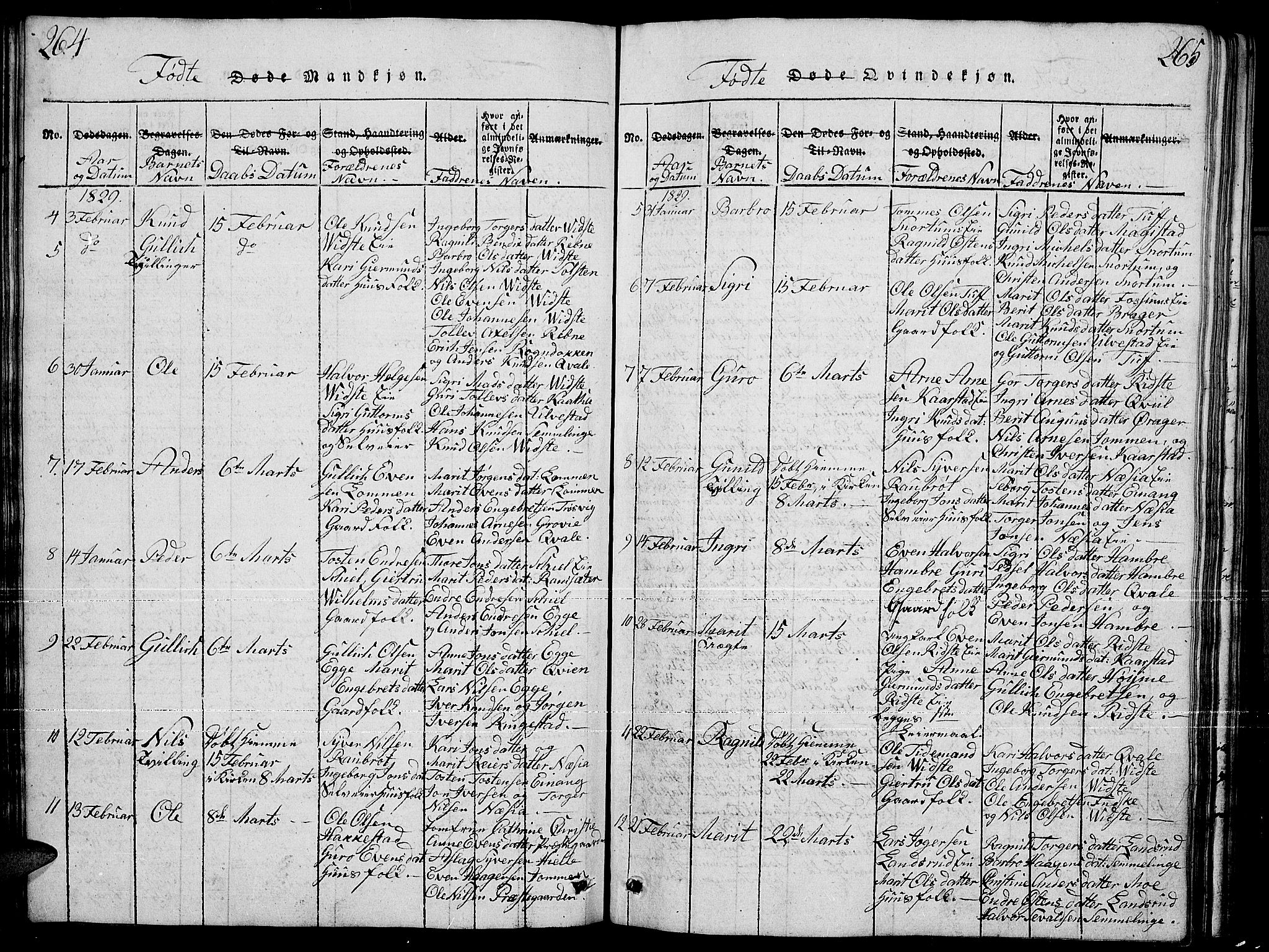 Slidre prestekontor, AV/SAH-PREST-134/H/Ha/Hab/L0001: Parish register (copy) no. 1, 1814-1838, p. 264-265