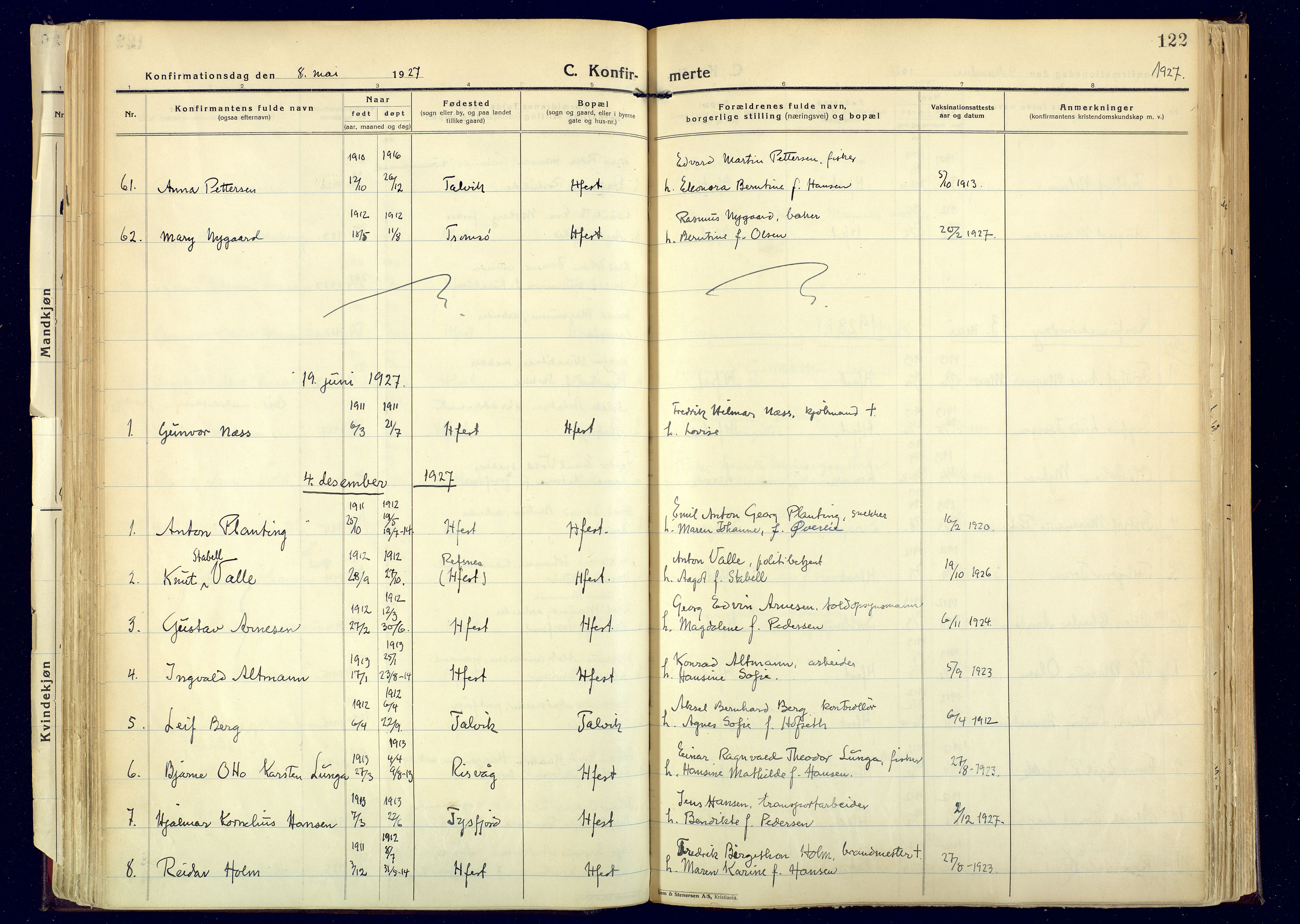 Hammerfest sokneprestkontor, SATØ/S-1347: Parish register (official) no. 17, 1923-1933, p. 122