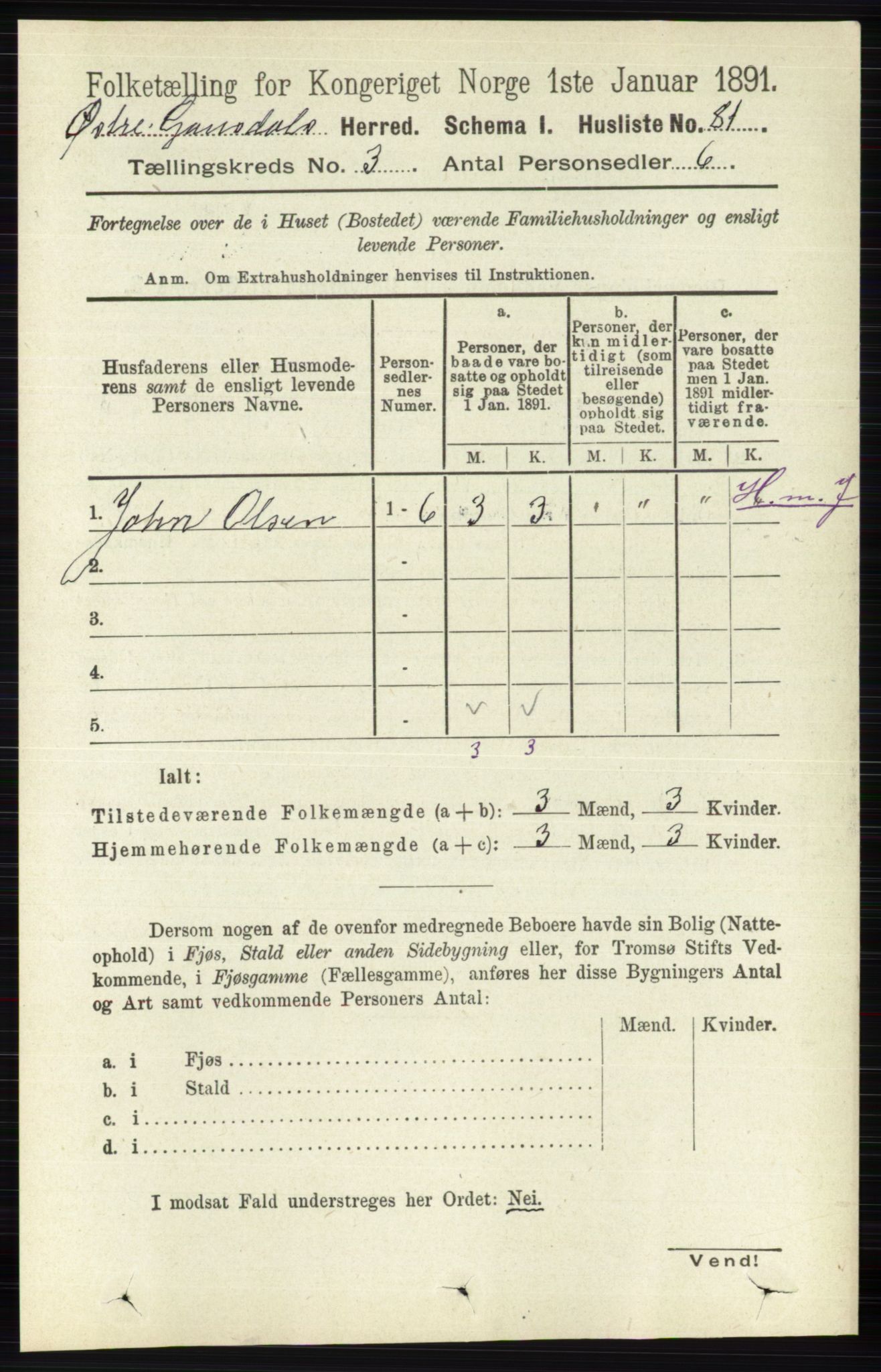 RA, 1891 census for 0522 Østre Gausdal, 1891, p. 1690