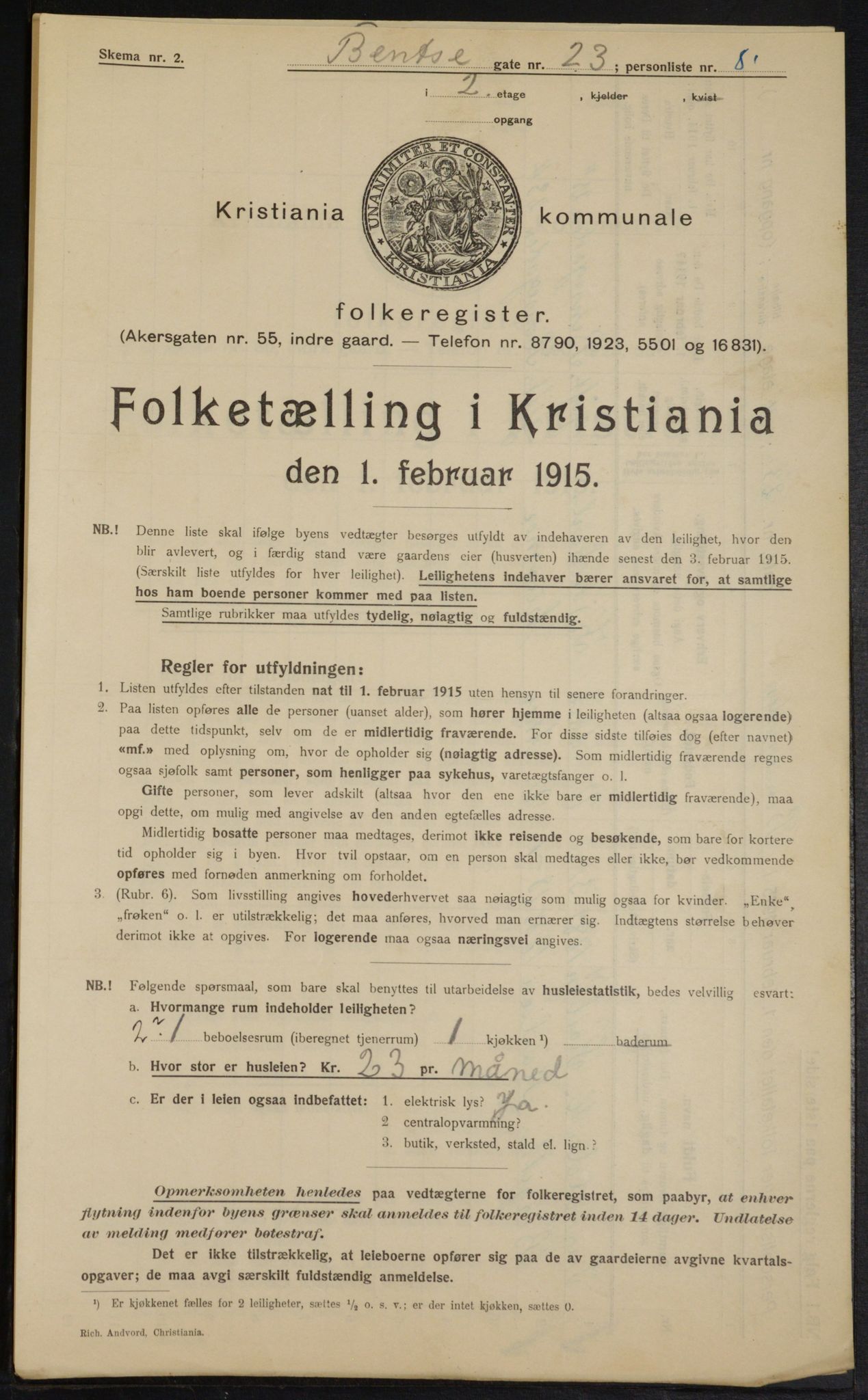 OBA, Municipal Census 1915 for Kristiania, 1915, p. 3735