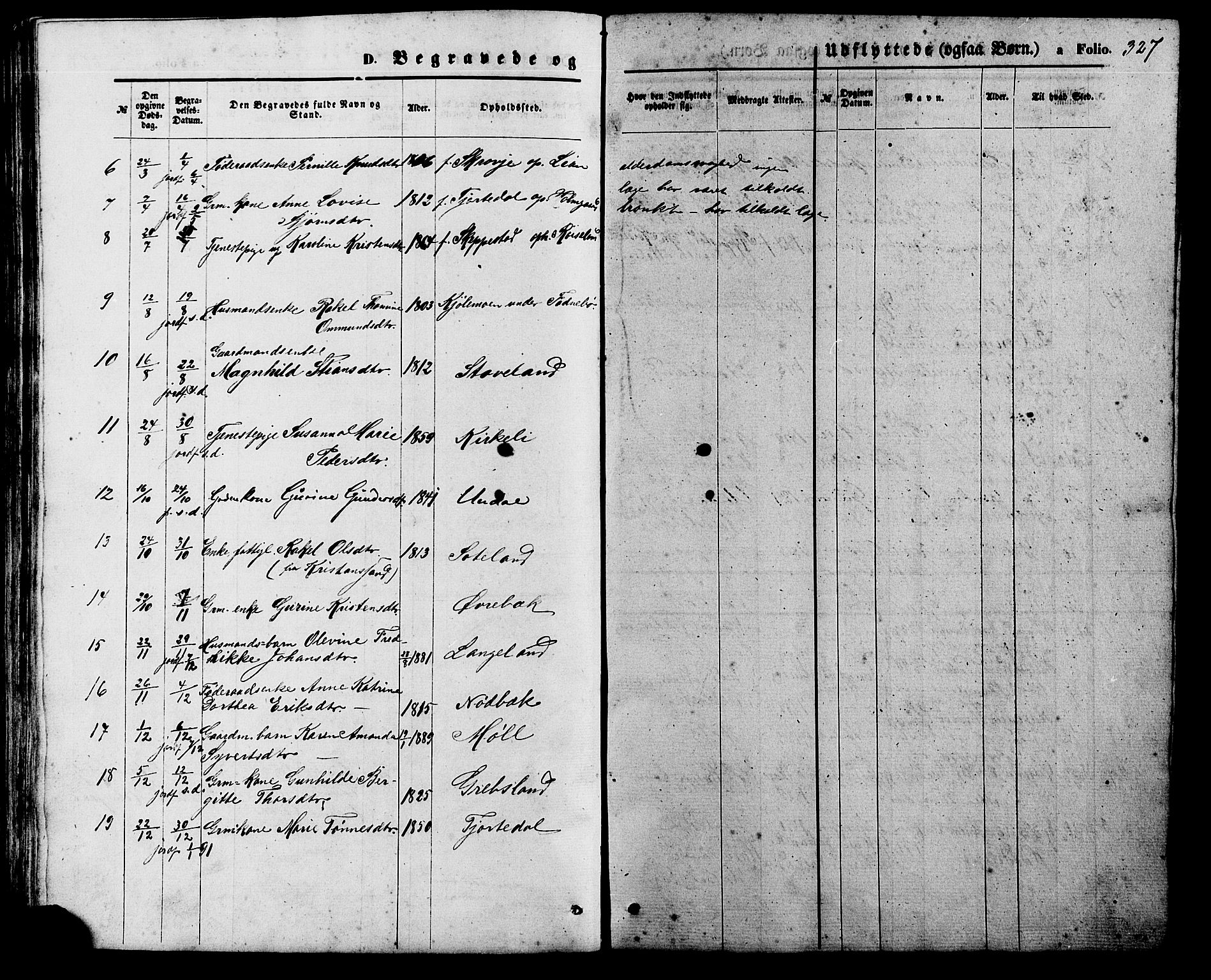 Holum sokneprestkontor, AV/SAK-1111-0022/F/Fb/Fba/L0004: Parish register (copy) no. B 4, 1867-1890, p. 327