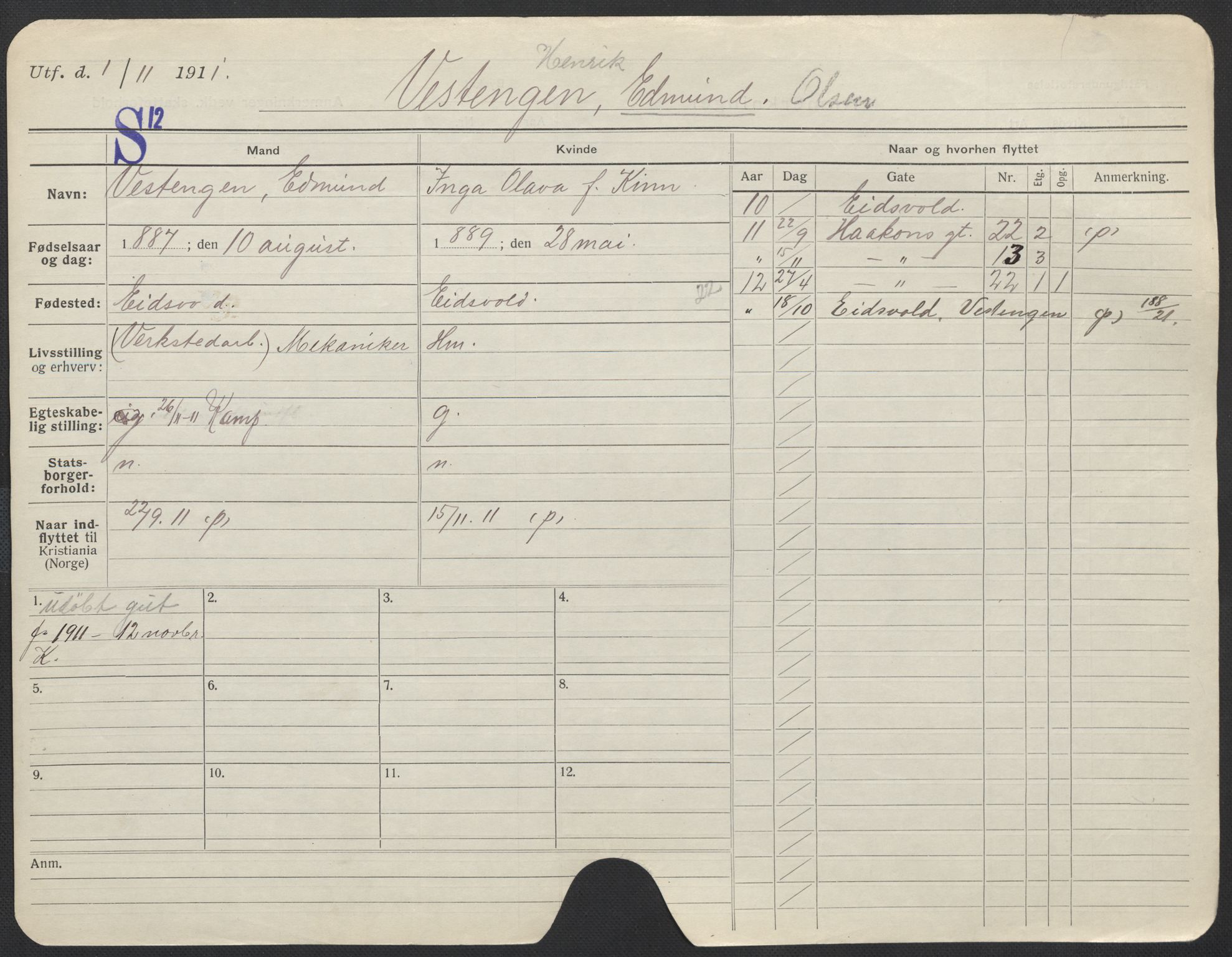 Oslo folkeregister, Registerkort, SAO/A-11715/F/Fa/Fac/L0011: Menn, 1906-1914, p. 751a