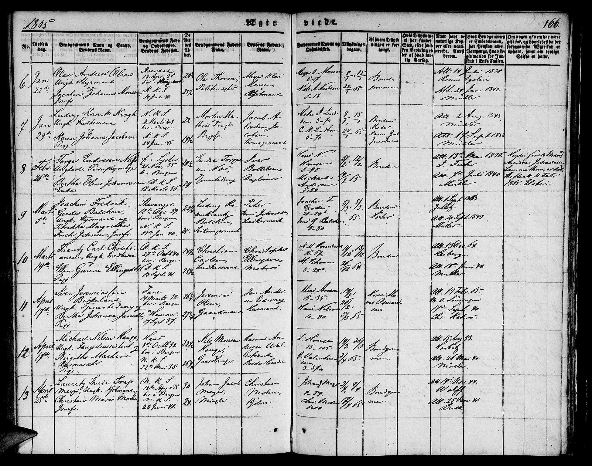 Nykirken Sokneprestembete, AV/SAB-A-77101/H/Hab: Parish register (copy) no. D 1, 1832-1867, p. 166