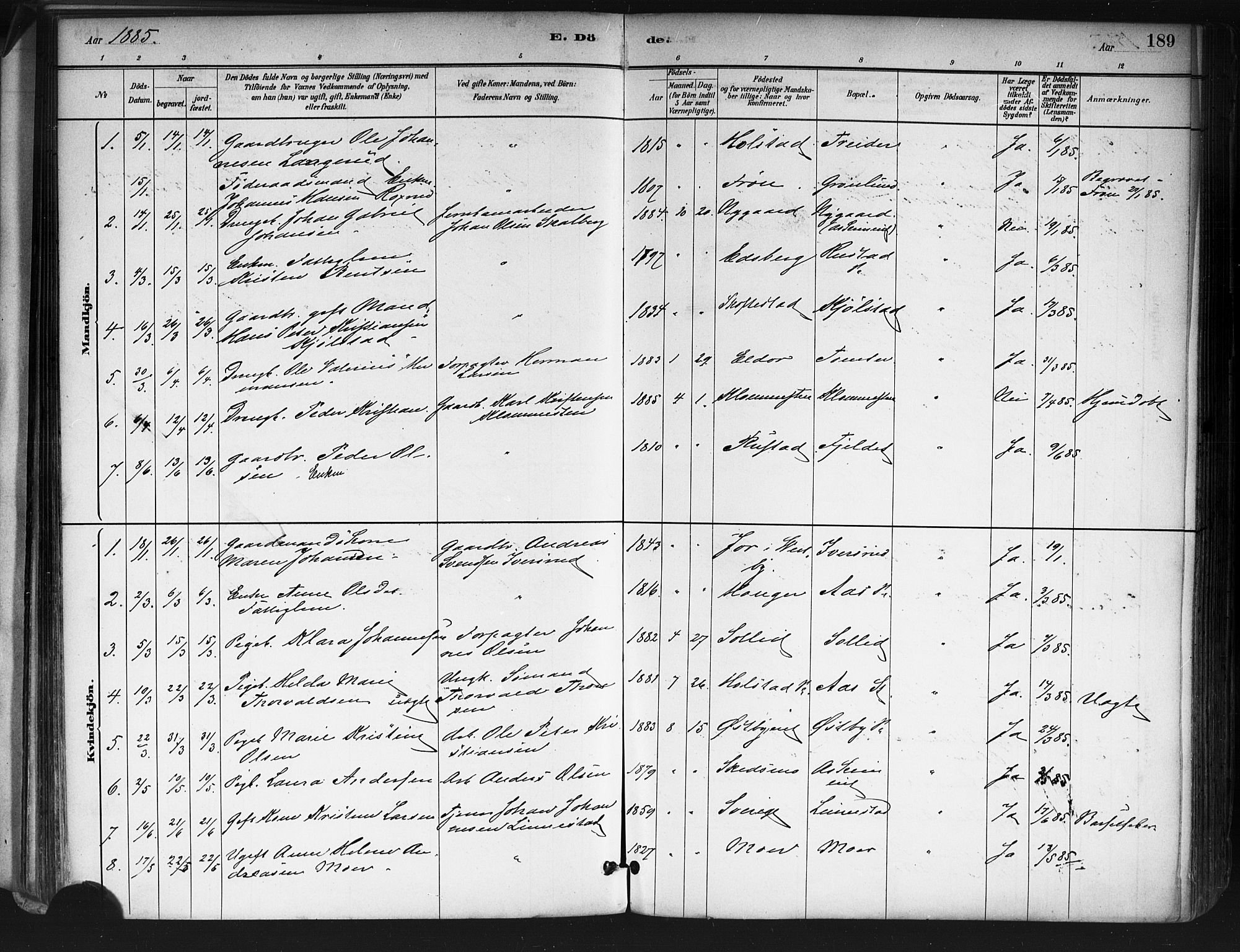 Ås prestekontor Kirkebøker, AV/SAO-A-10894/F/Fa/L0009: Parish register (official) no. I 9, 1881-1900, p. 189