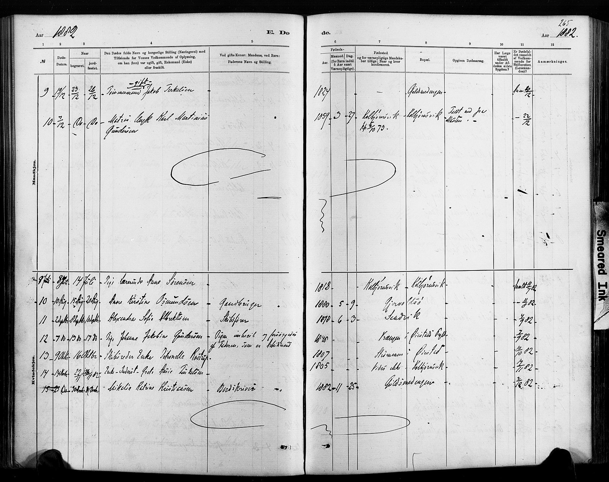 Hisøy sokneprestkontor, AV/SAK-1111-0020/F/Fa/L0003: Parish register (official) no. A 3, 1881-1894, p. 265