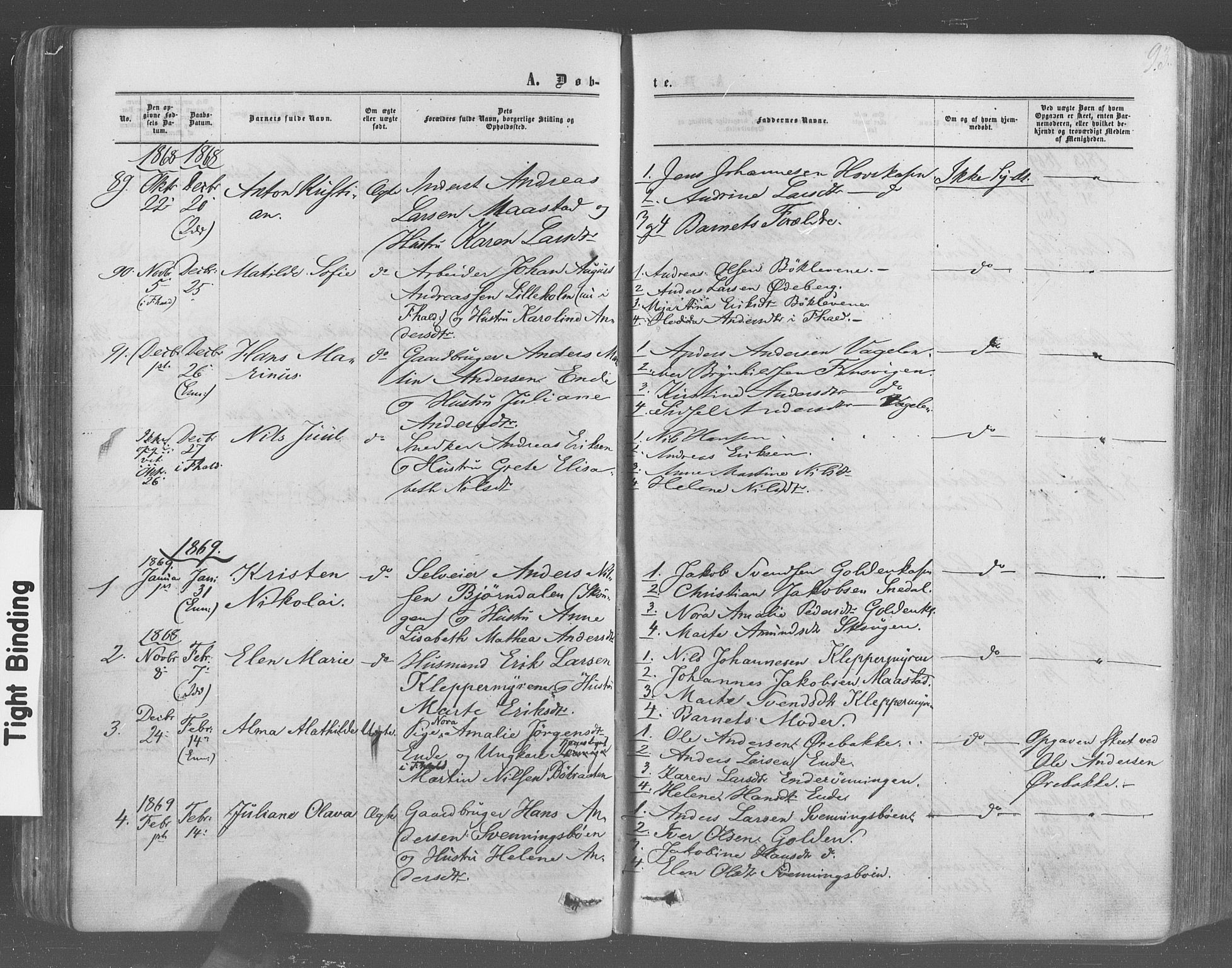 Idd prestekontor Kirkebøker, SAO/A-10911/F/Fc/L0005: Parish register (official) no. III 5, 1861-1877, p. 93