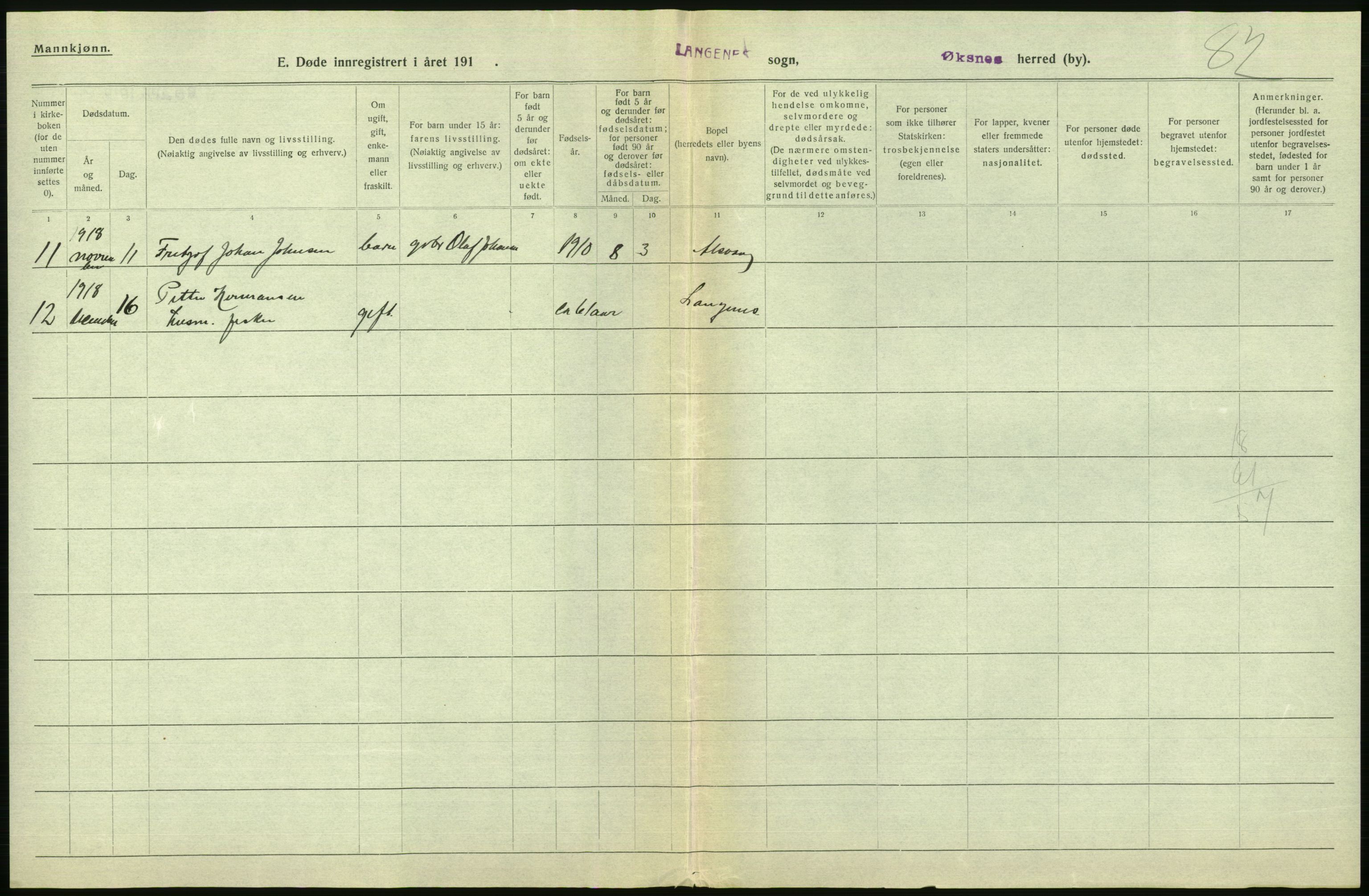 Statistisk sentralbyrå, Sosiodemografiske emner, Befolkning, RA/S-2228/D/Df/Dfb/Dfbh/L0055: Nordland fylke: Døde. Bygder og byer., 1918, p. 474