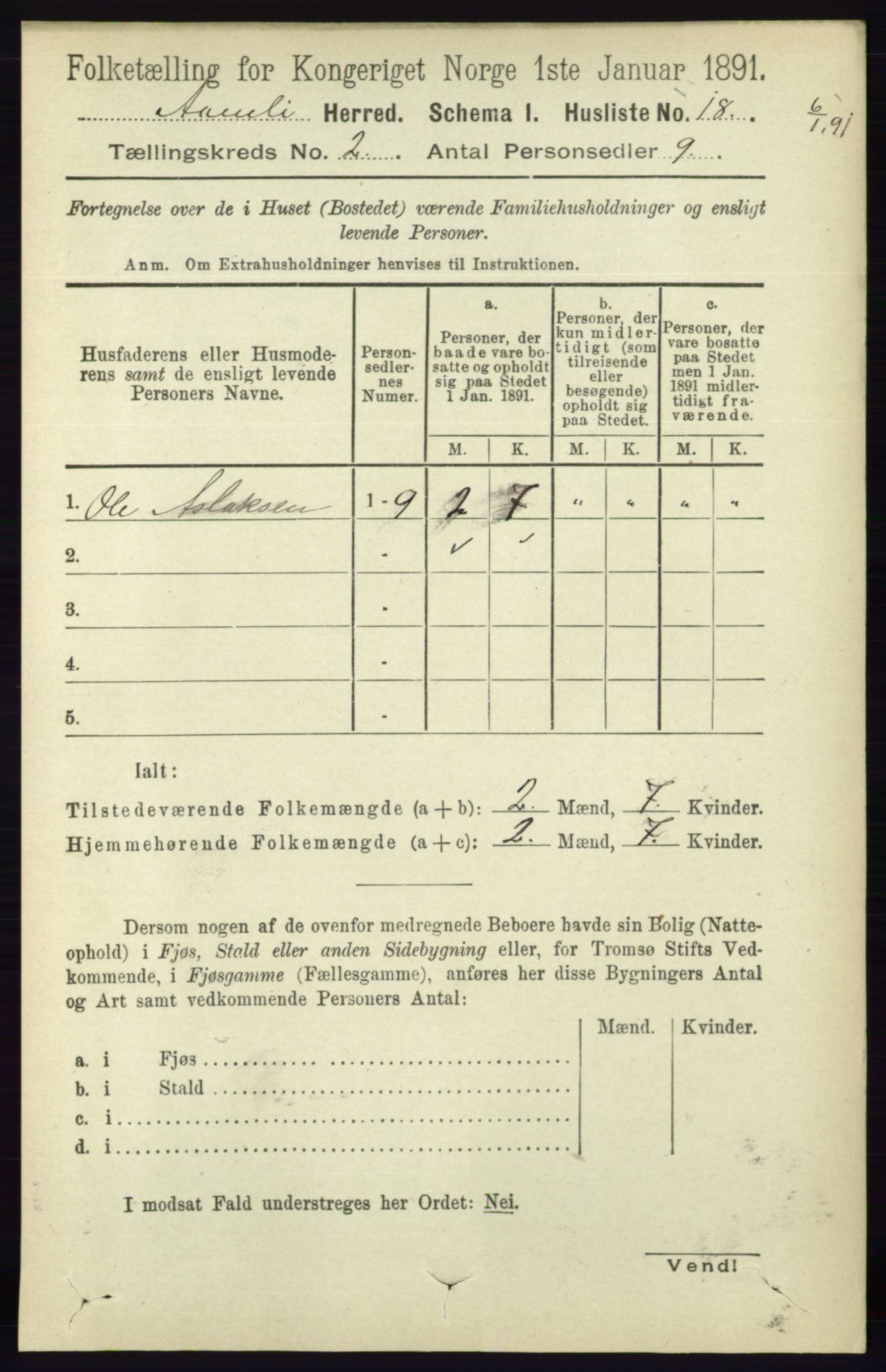 RA, 1891 census for 0929 Åmli, 1891, p. 165