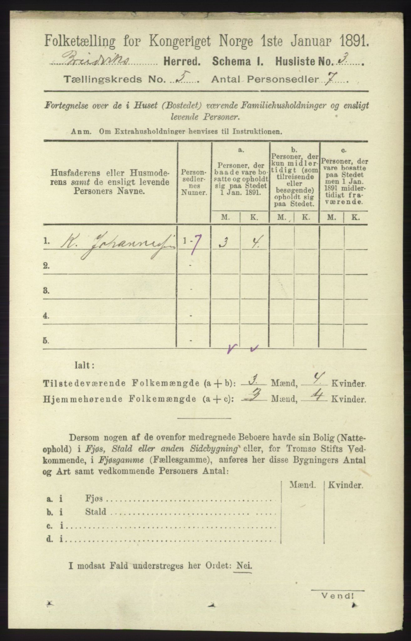 RA, 1891 census for 1251 Bruvik, 1891, p. 1222