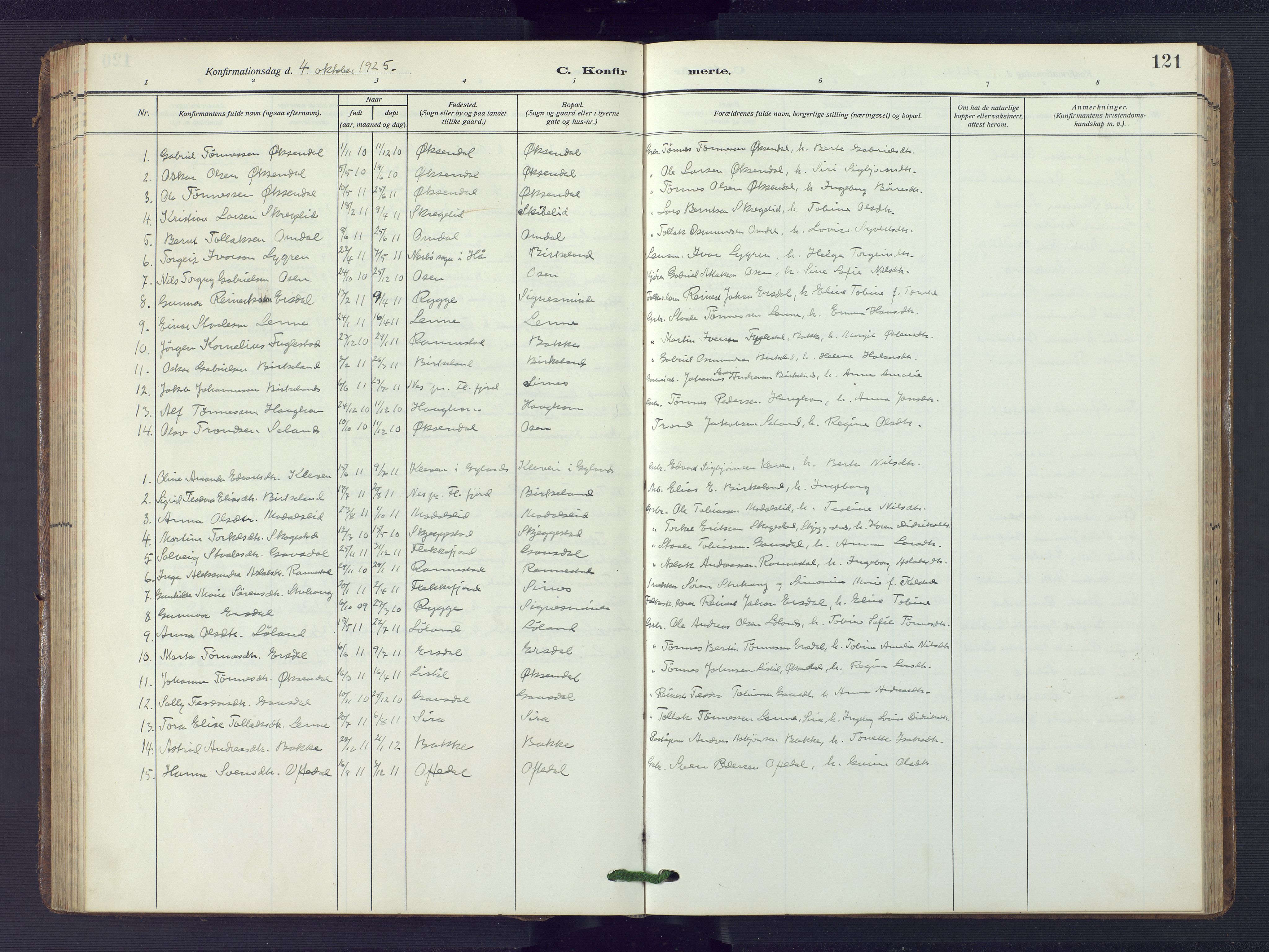 Bakke sokneprestkontor, SAK/1111-0002/F/Fb/Fba/L0004: Parish register (copy) no. B 4, 1911-1946, p. 121