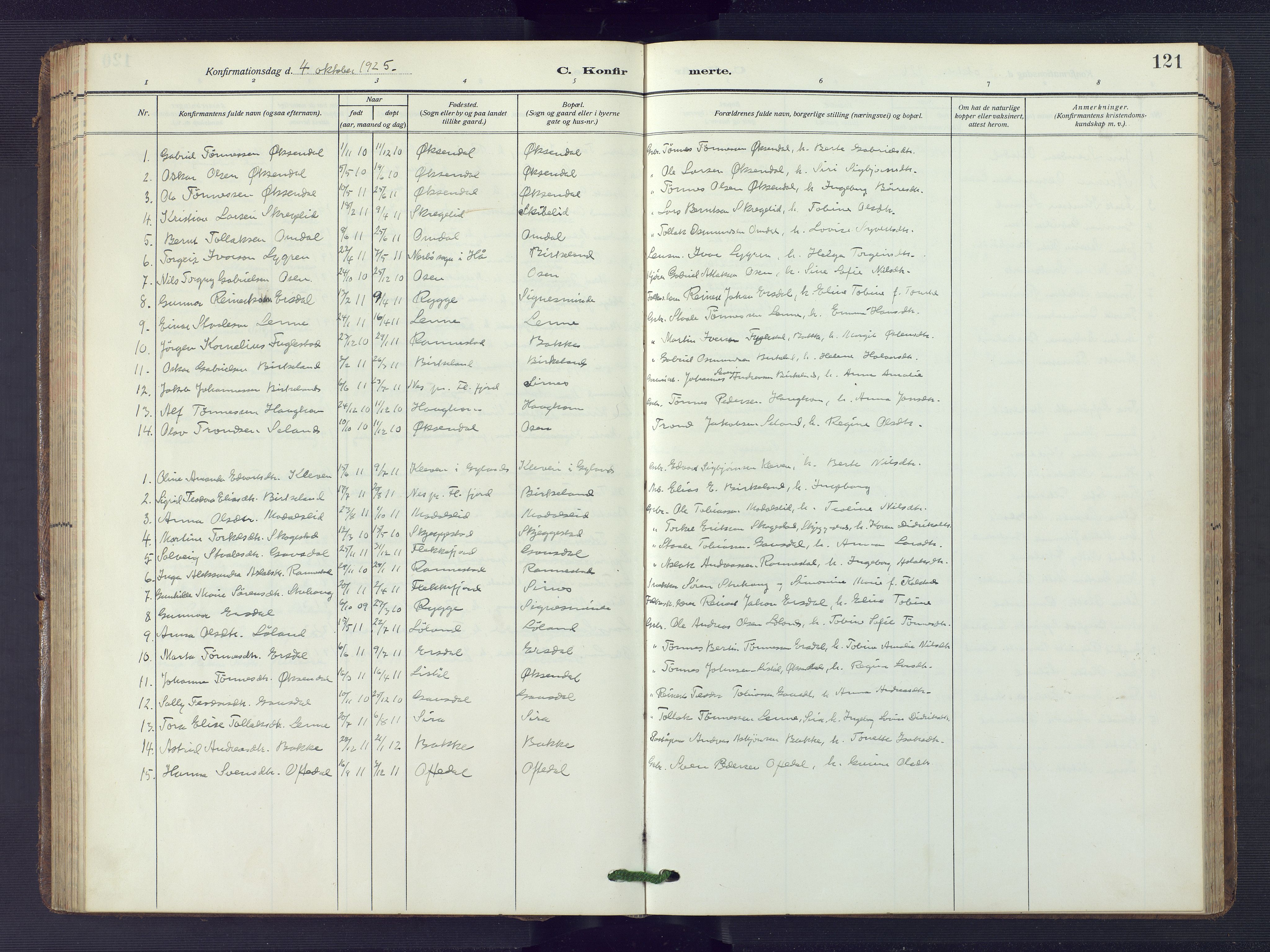 Bakke sokneprestkontor, AV/SAK-1111-0002/F/Fb/Fba/L0004: Parish register (copy) no. B 4, 1911-1946, p. 121