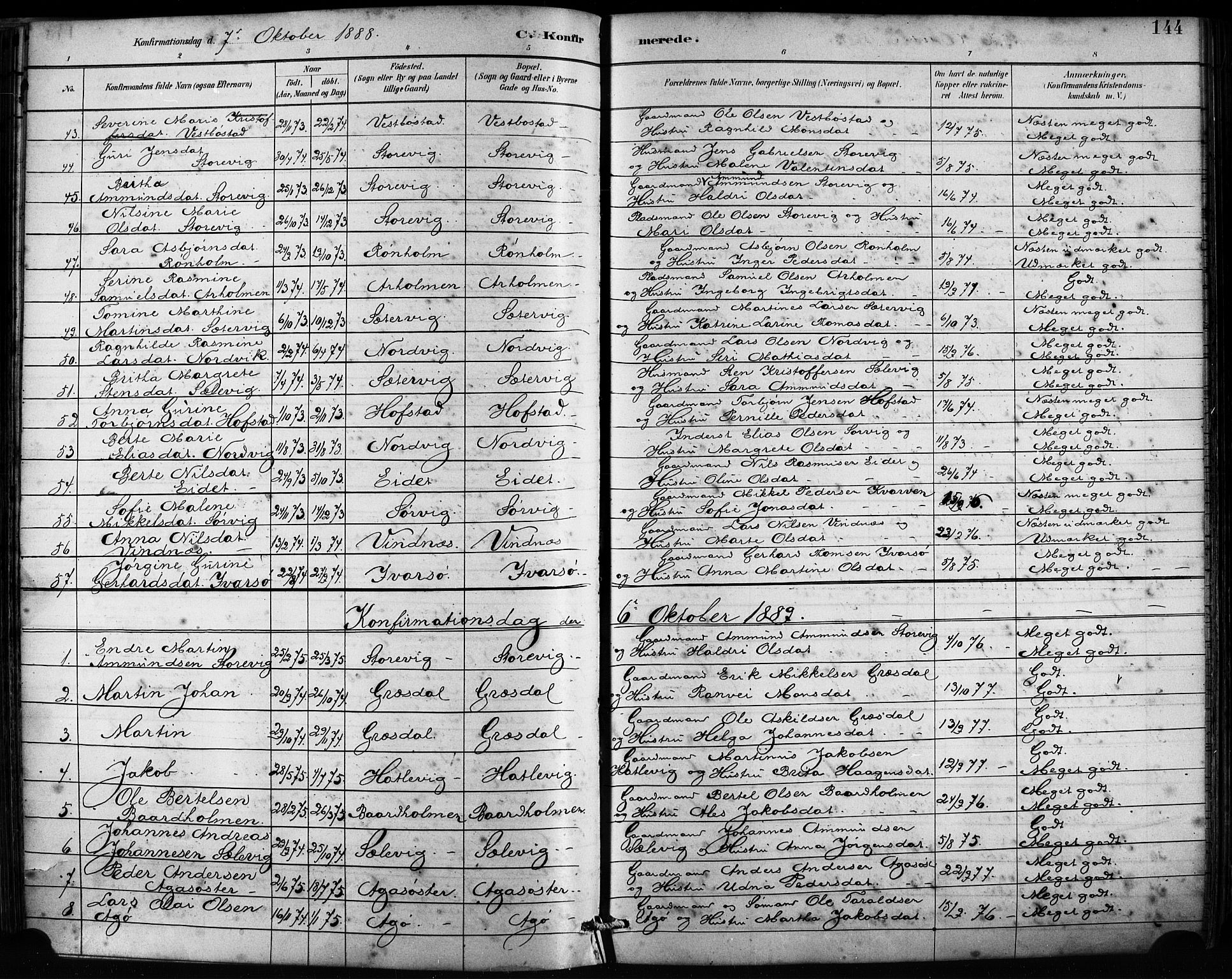 Fitjar sokneprestembete, SAB/A-99926: Parish register (official) no. A 2, 1882-1899, p. 144